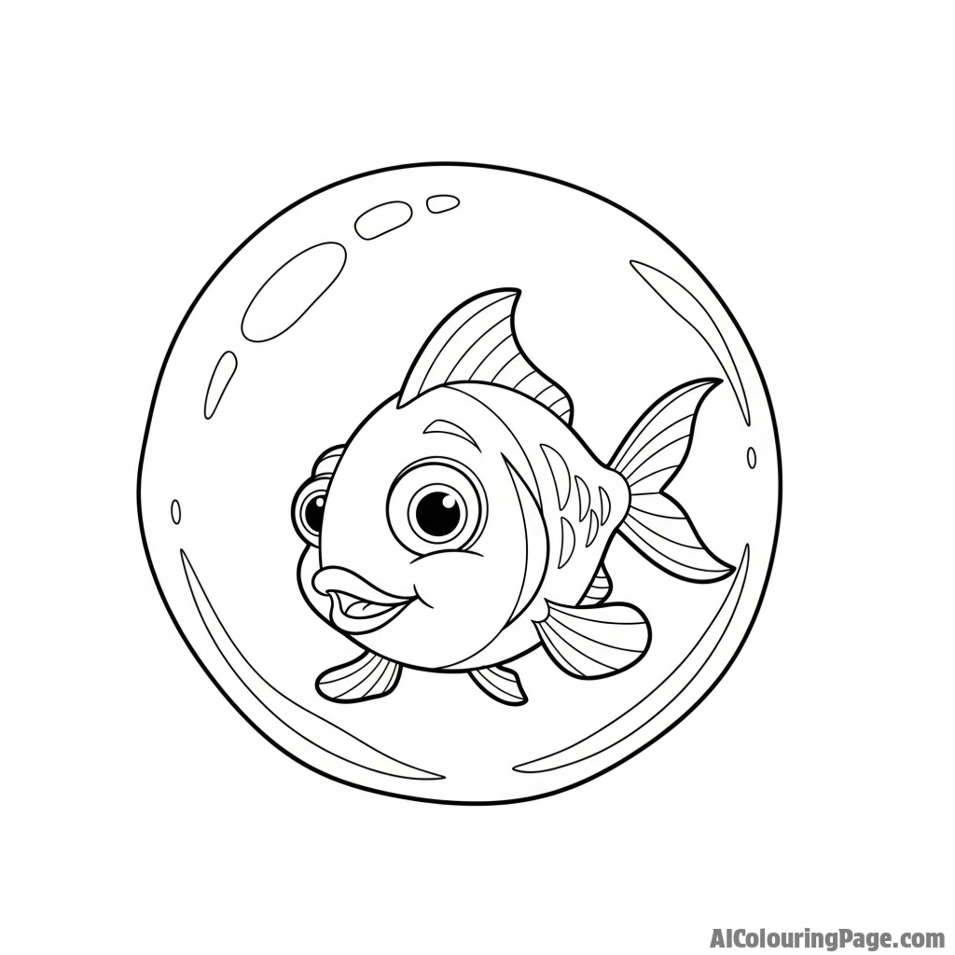 A fish trapped within a bubble, floating through the air.