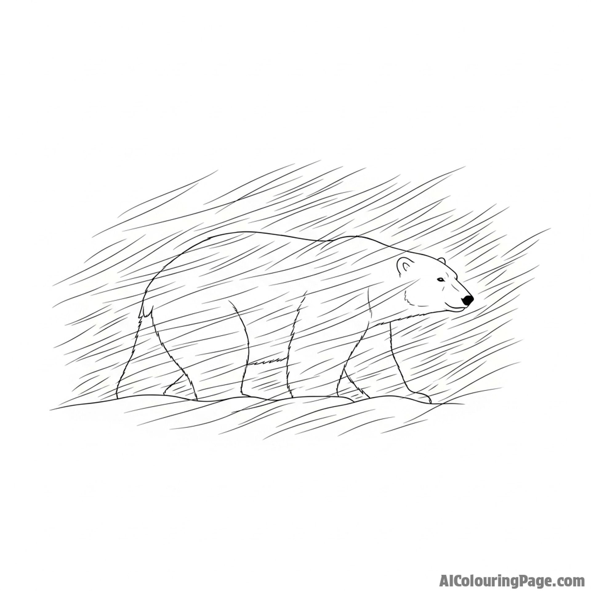 A polar bear camouflaged in a heavy blizzard, a faint outline in the storm.