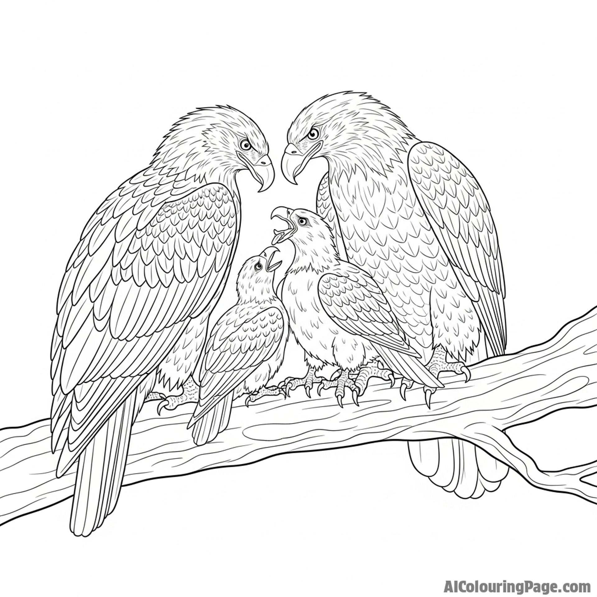 Eagle family scene, bonding and interaction.