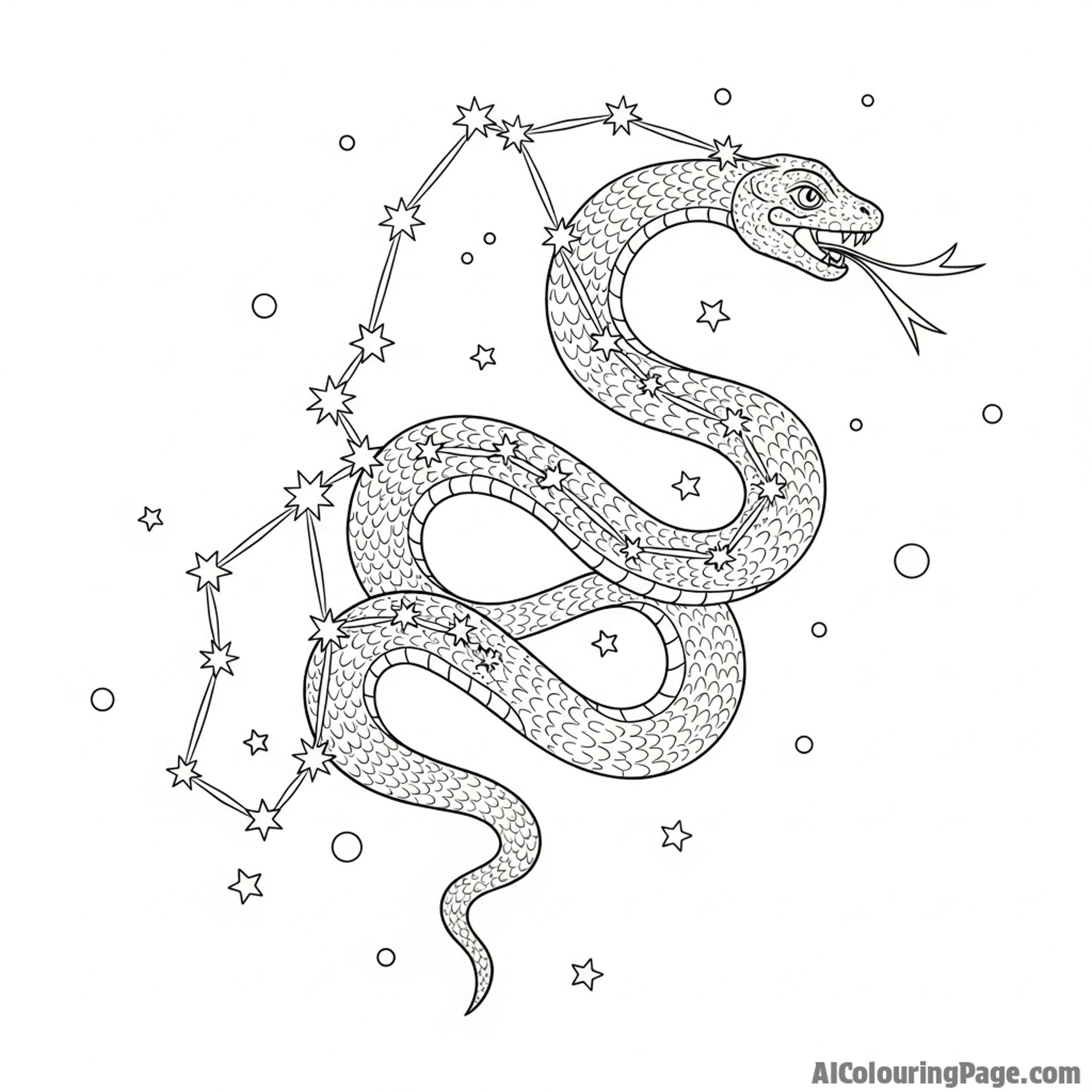 A constellation in the vast night sky forming the shape of a great, winding serpent.