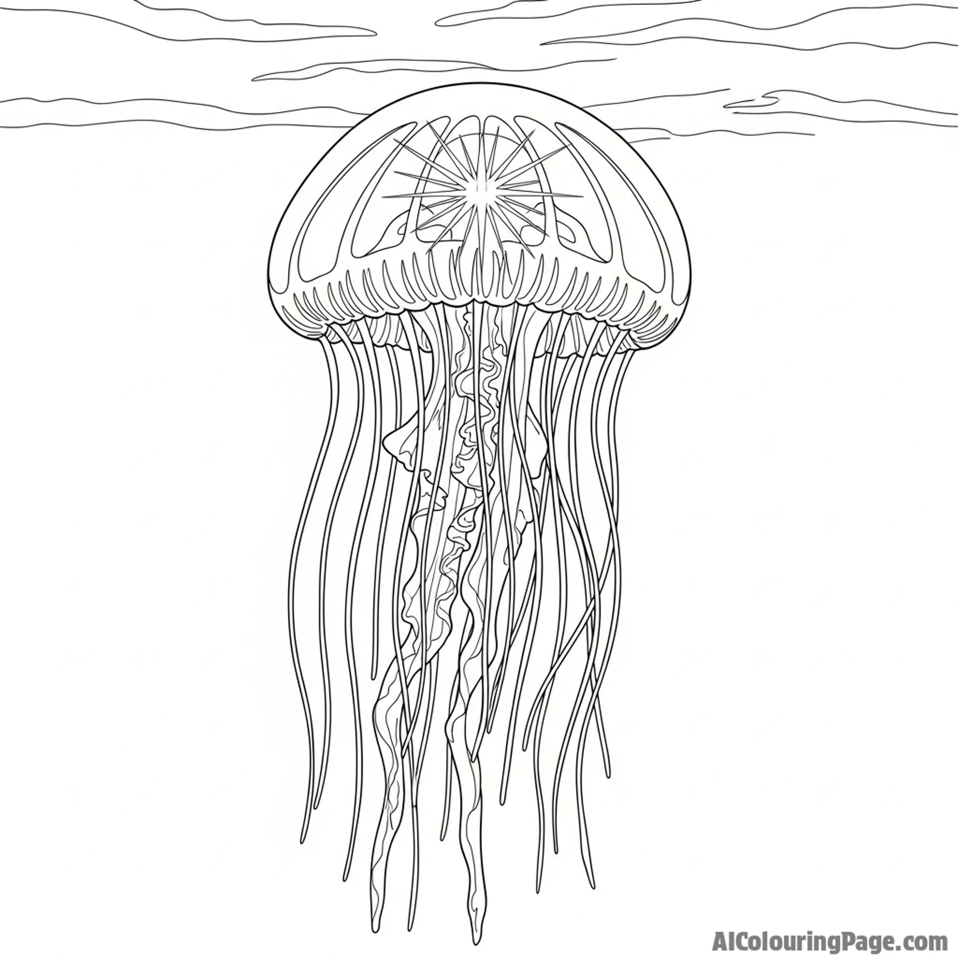 A jellyfish pulsing with an inner light in the deep, dark ocean