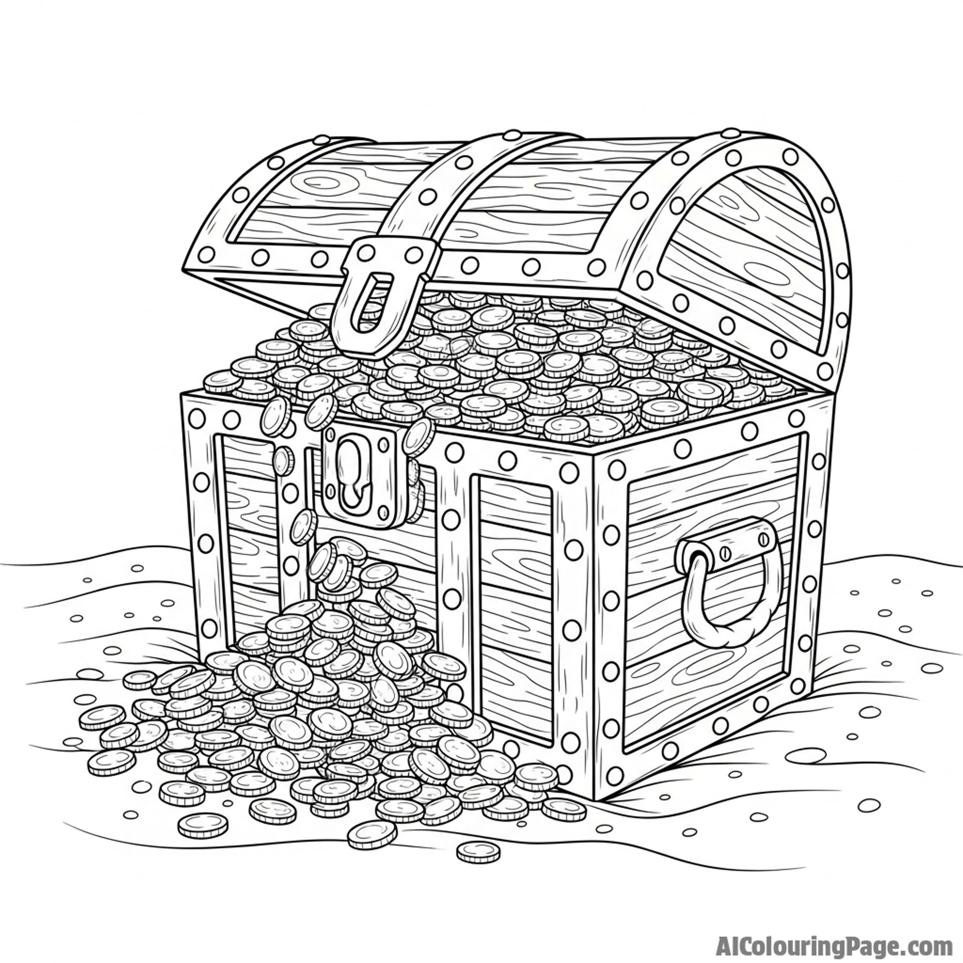 A treasure chest filled with gold coins on the seabed.