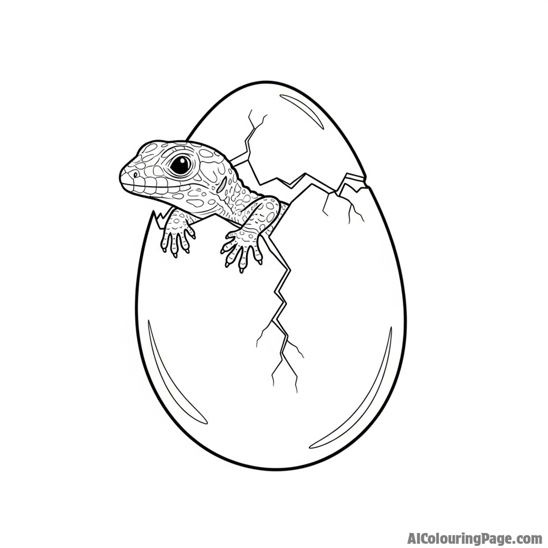 A tiny lizard hatchling emerging from a cracked egg.
