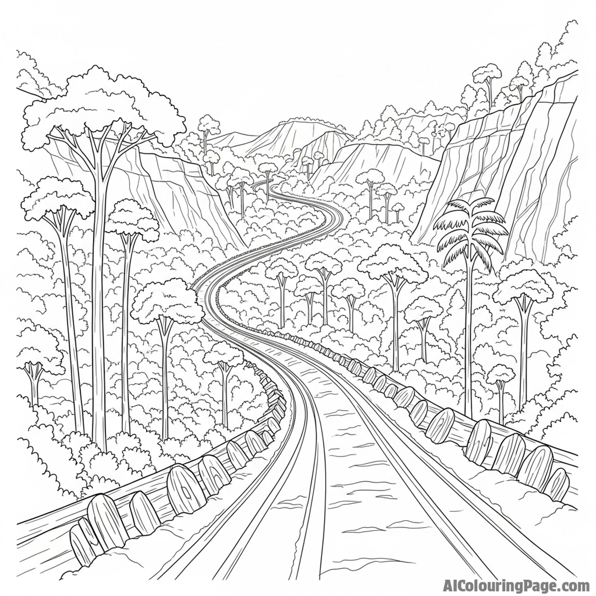 Image of logging roads cutting through dense rainforest growth.