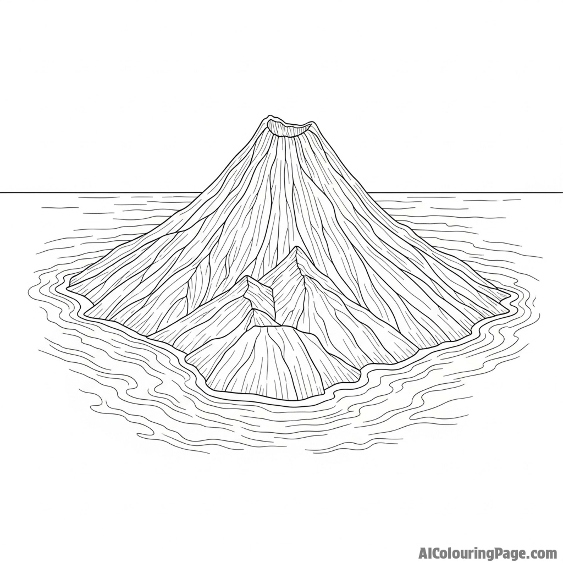 Volcanic island rising from the ocean.