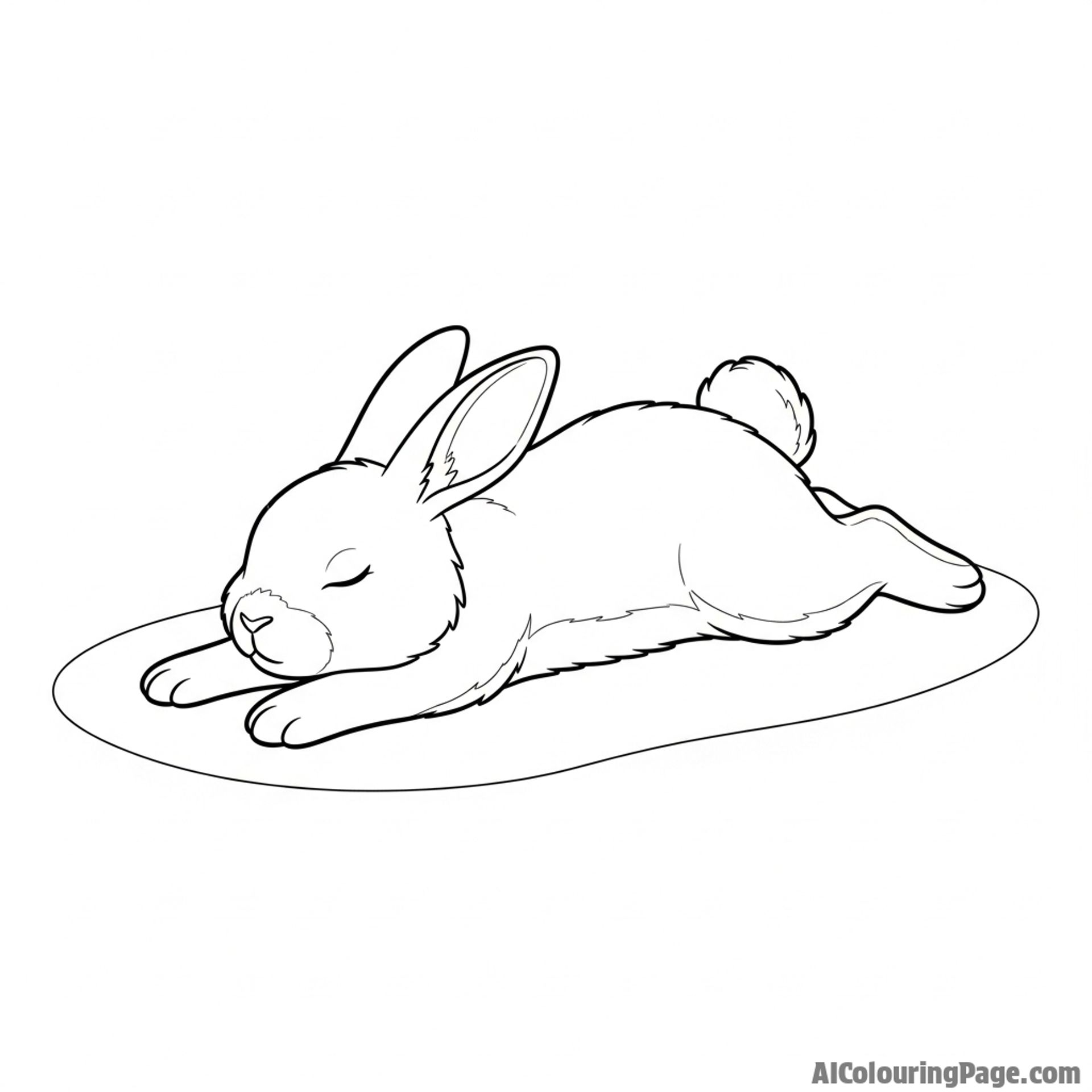 A rabbit stretched out completely, napping in a patch of warm light.