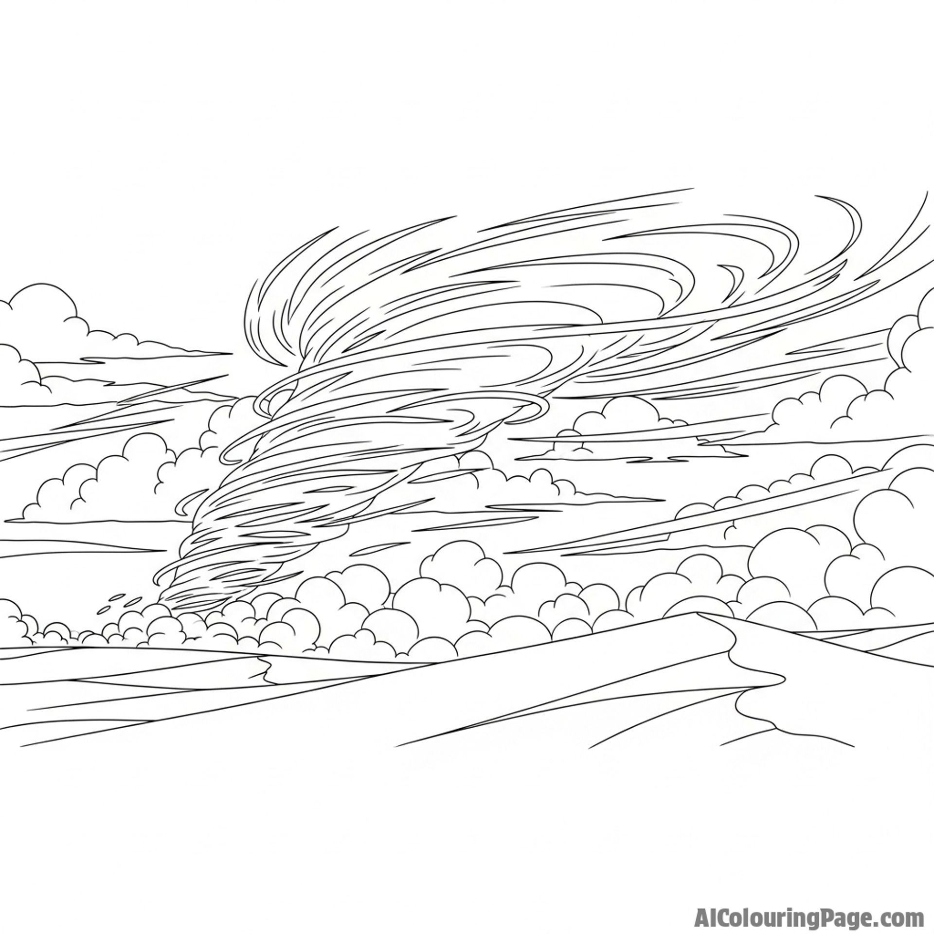 Sandstorm approaching, ominous clouds, swirling dust.