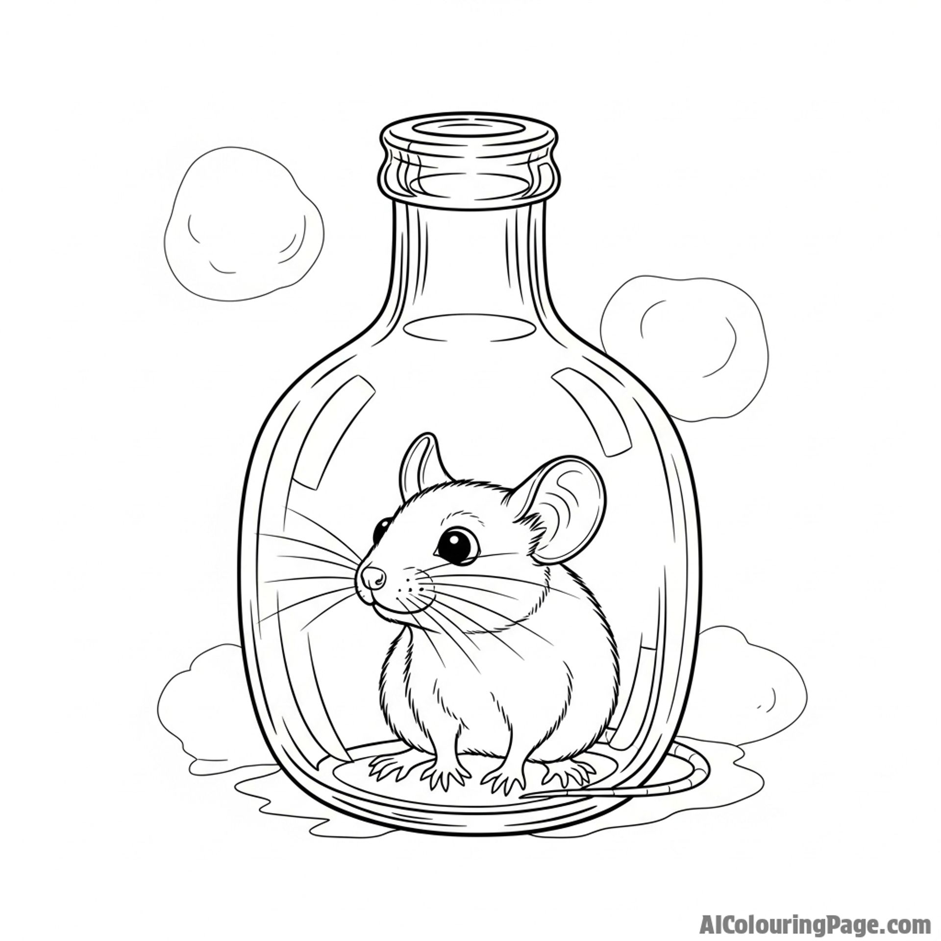 A mouse inside a glass bottle, looking out at a vast, blurry world.