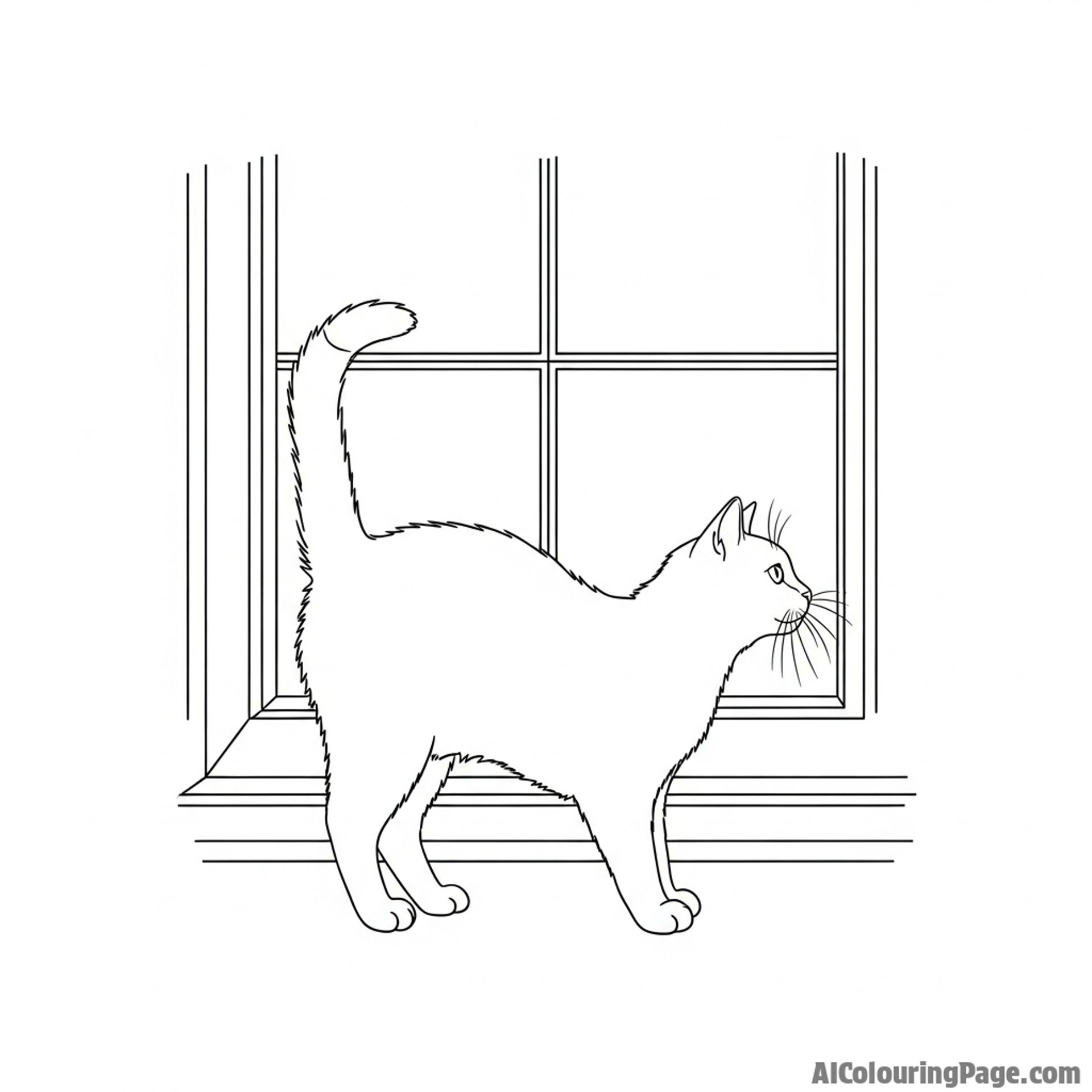 A cat arching its back, silhouetted against a bright window