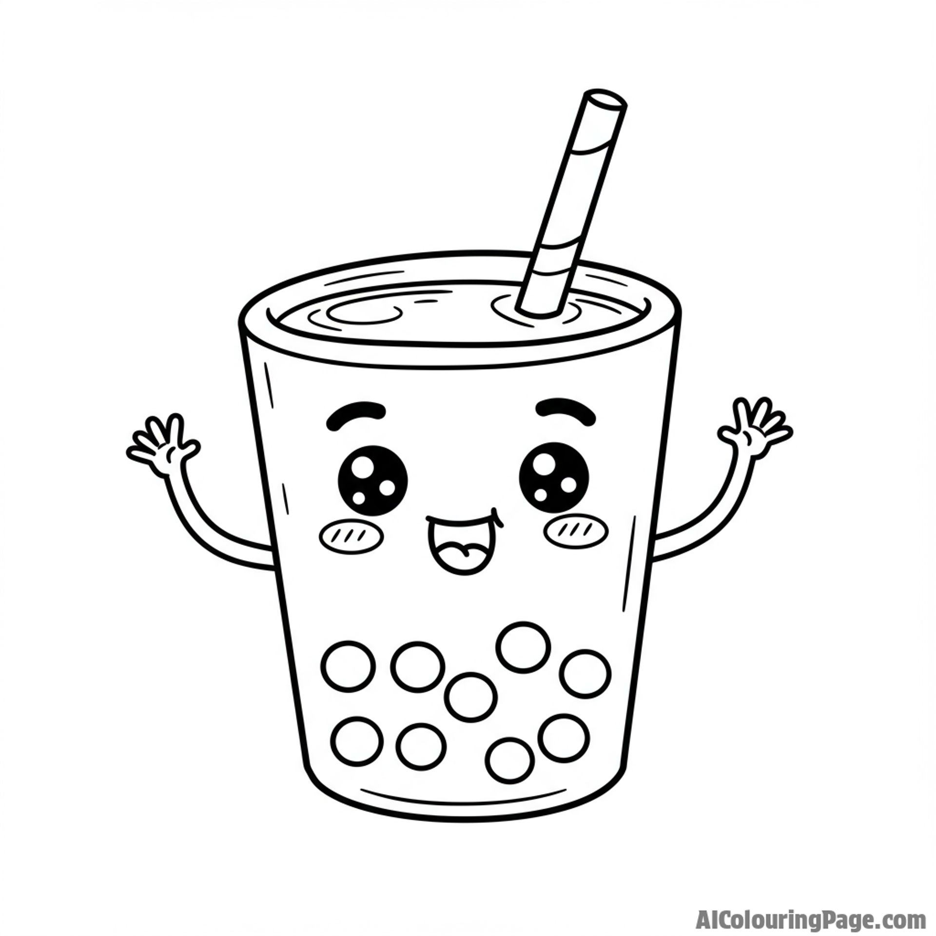 An inviting boba poster with a playful expression.