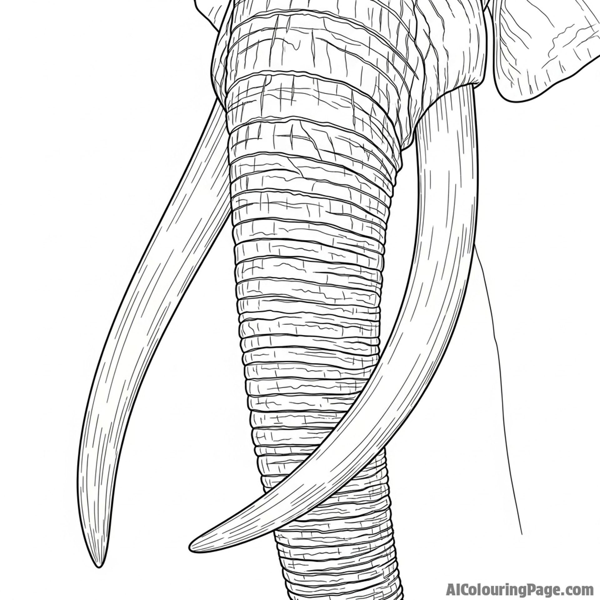 A close-up on an elephant's powerful tusk, showing the texture and age.