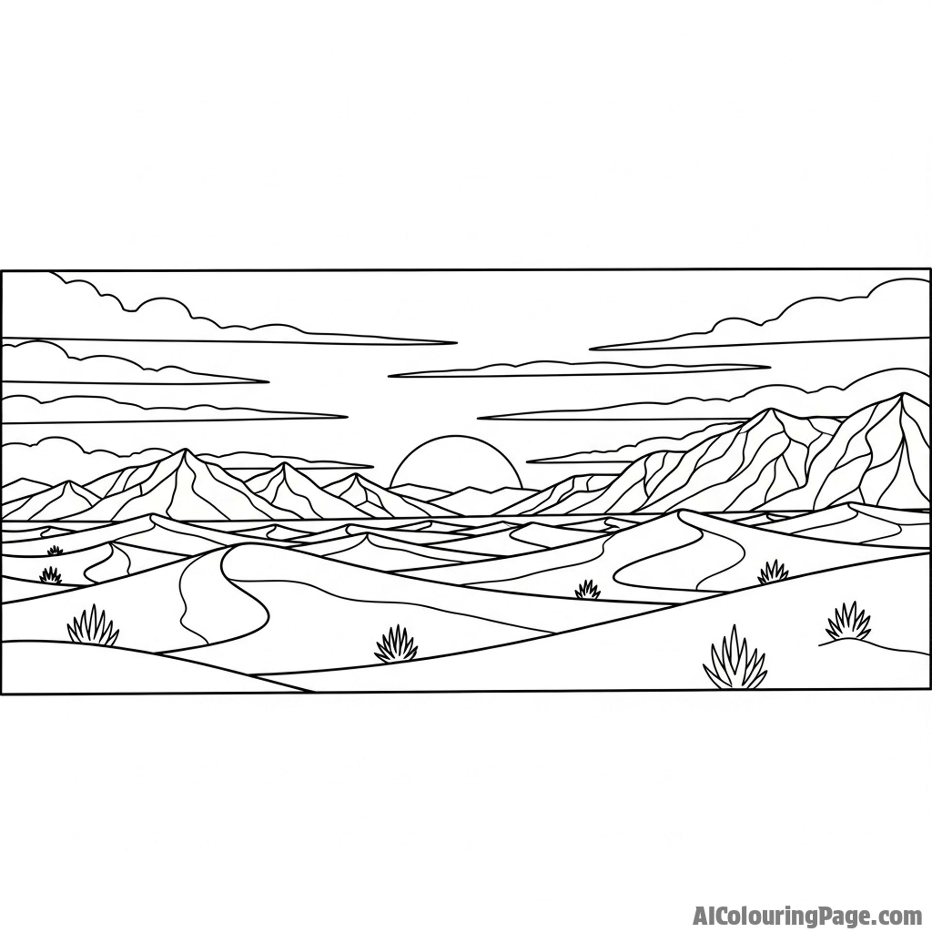 Sunset over a desert landscape.