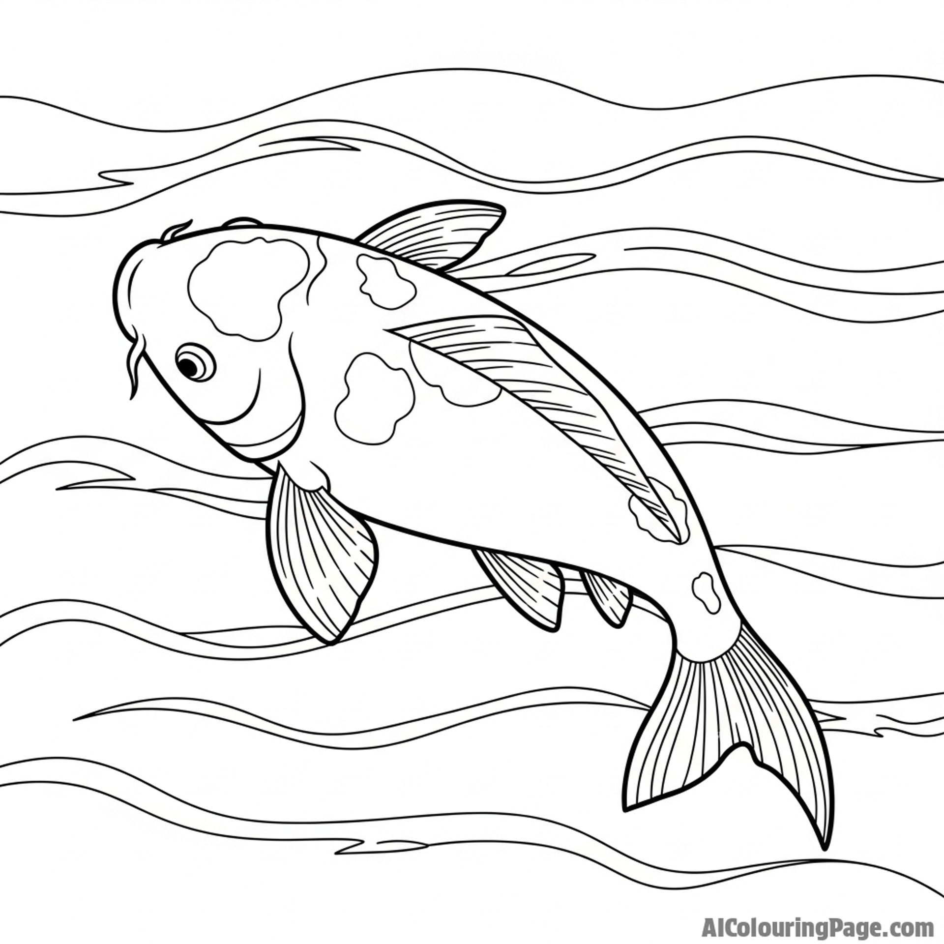 The distinct silhouette of a koi fish against the bright, shimmering surface of the water.