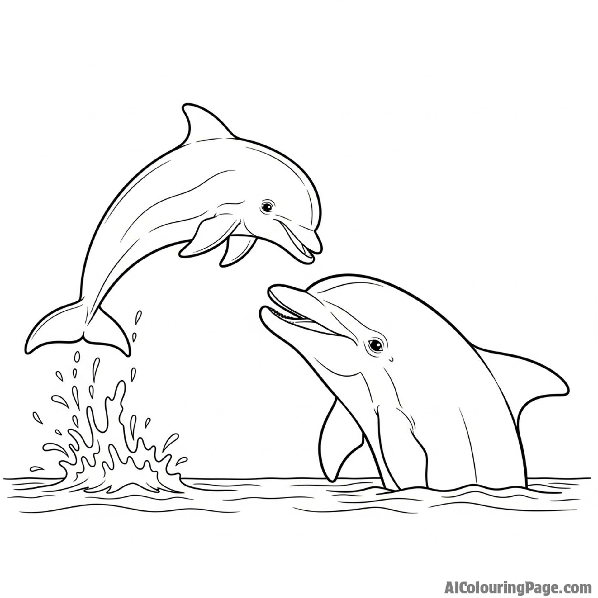 A young dolphin calf attempting its first breach, coached by its patient mother.