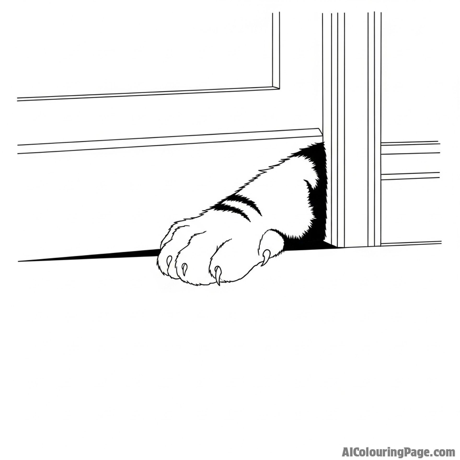 A cat's paw reaching out from under a door.