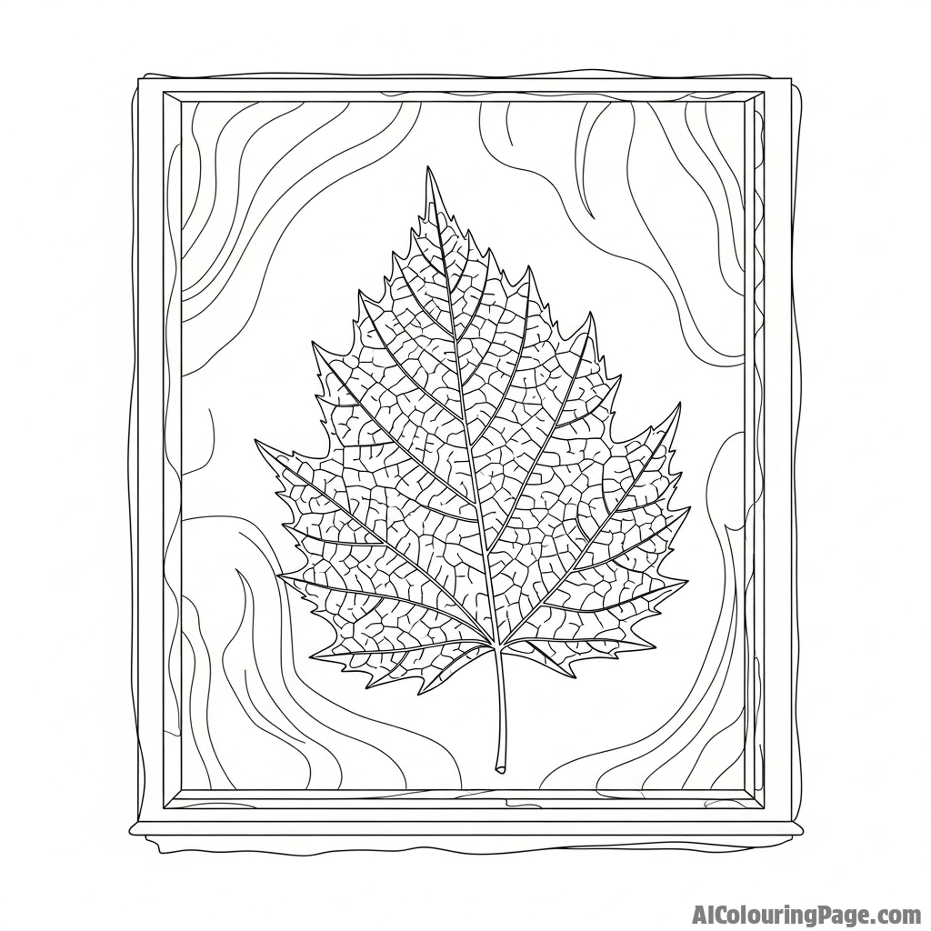Leaf pressed against a windowpane, distorted by the glass.