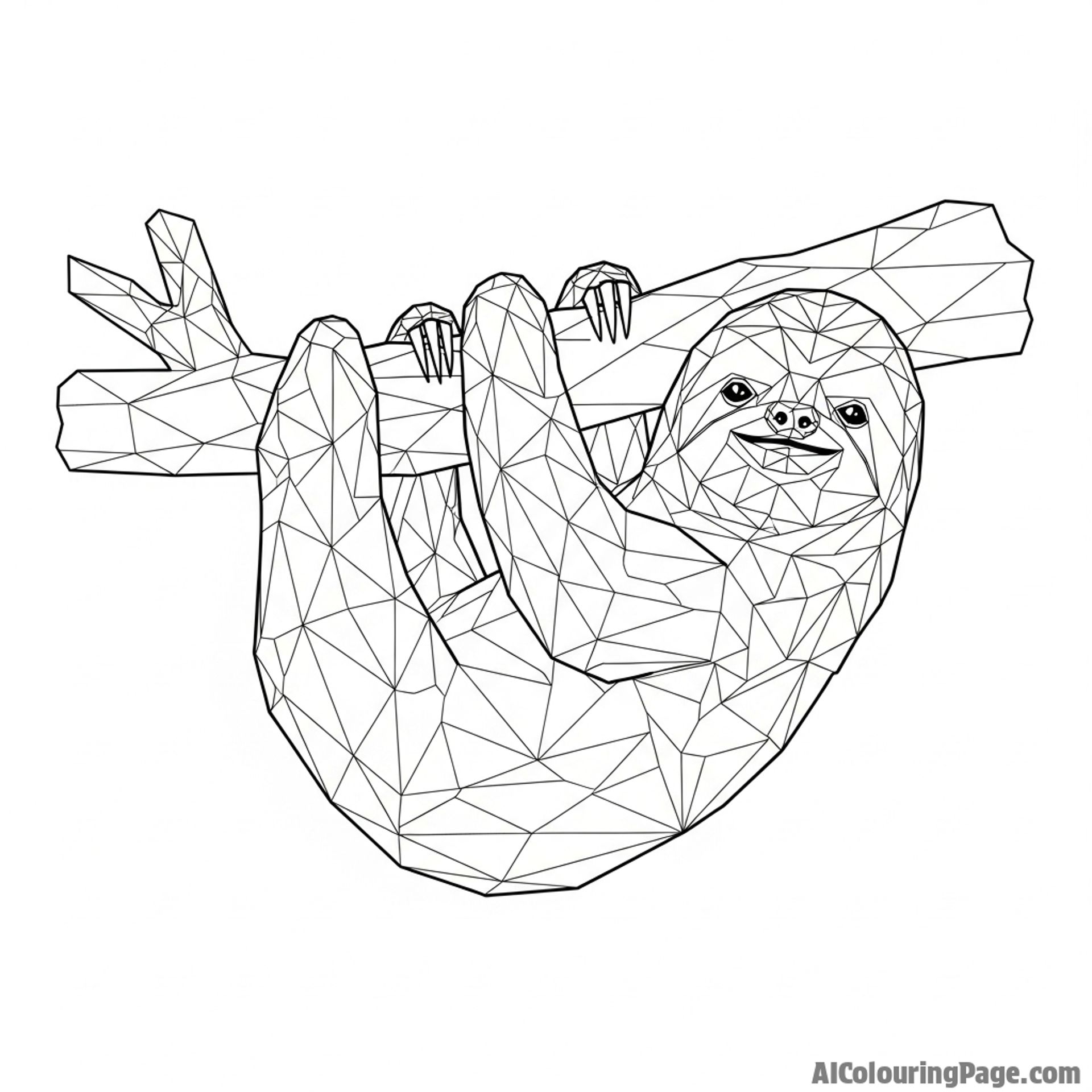 A low-poly digital rendering of a sloth.