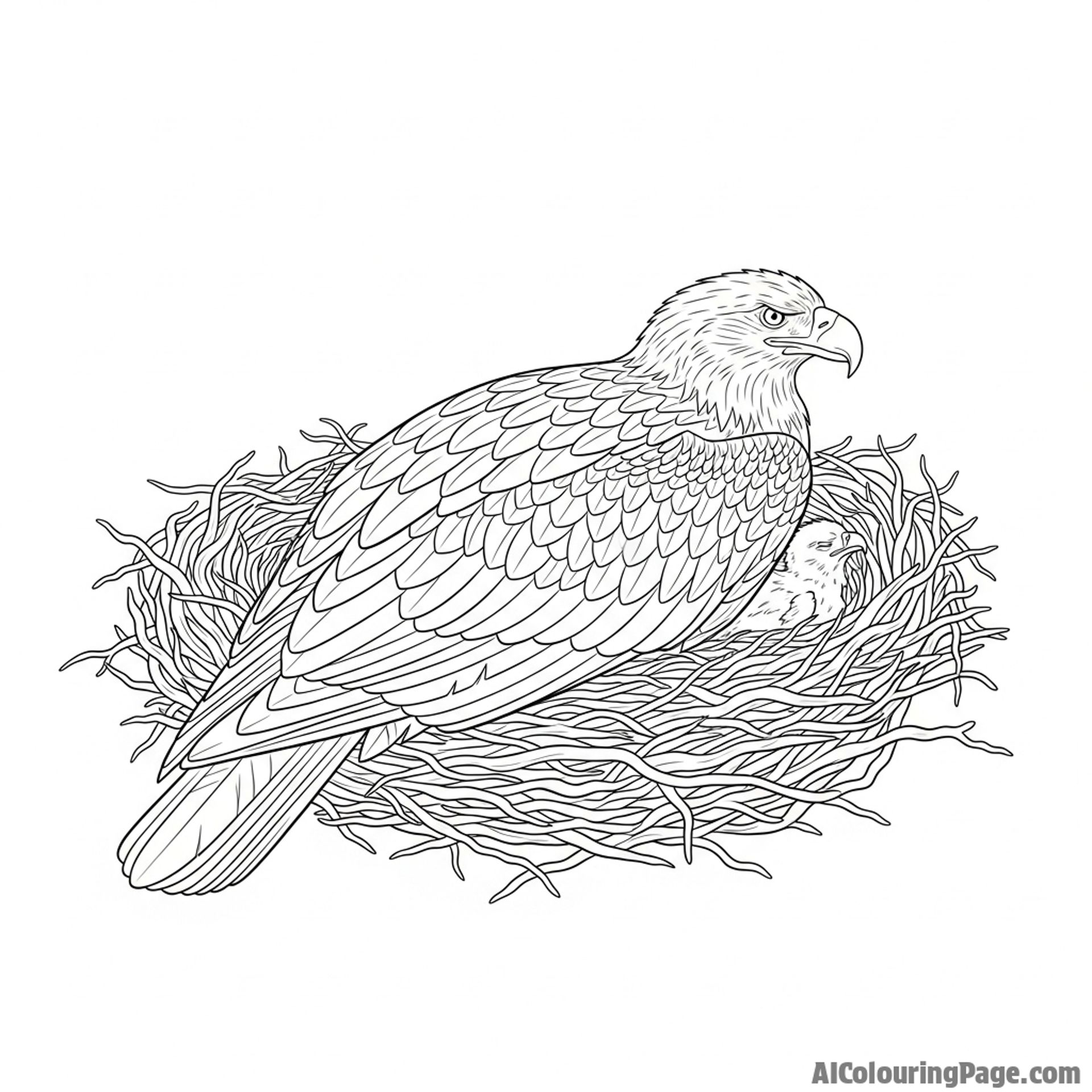 Eagle resting peacefully in its nest.