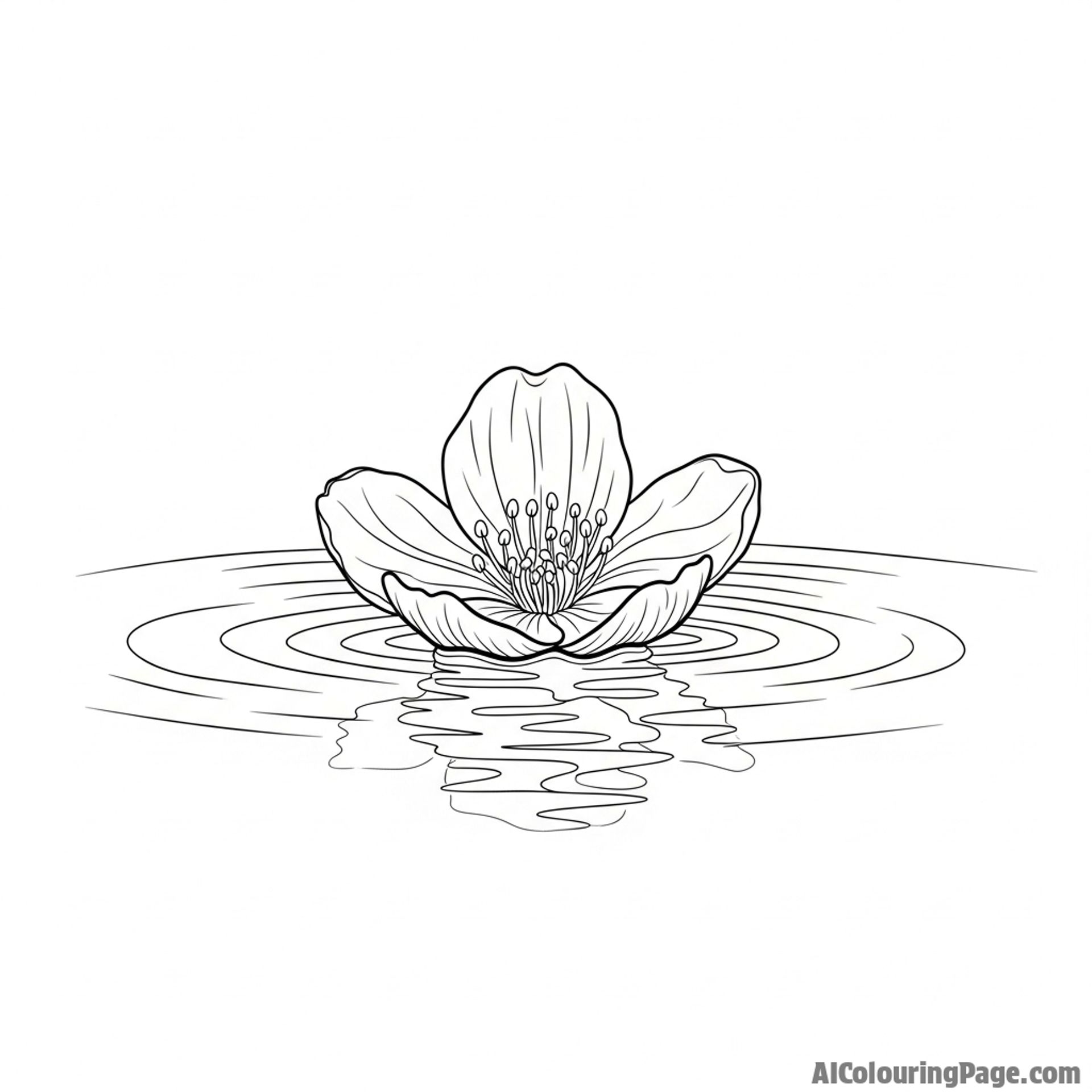 A single blossom floating in water, serene and peaceful.