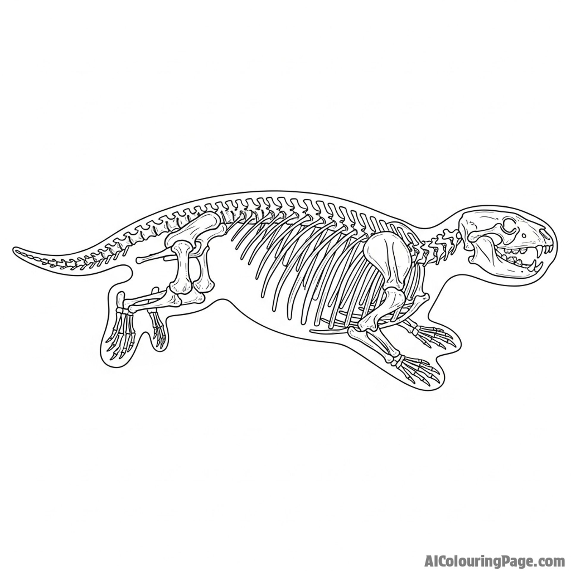 The fossilized skeleton of a prehistoric giant otter.