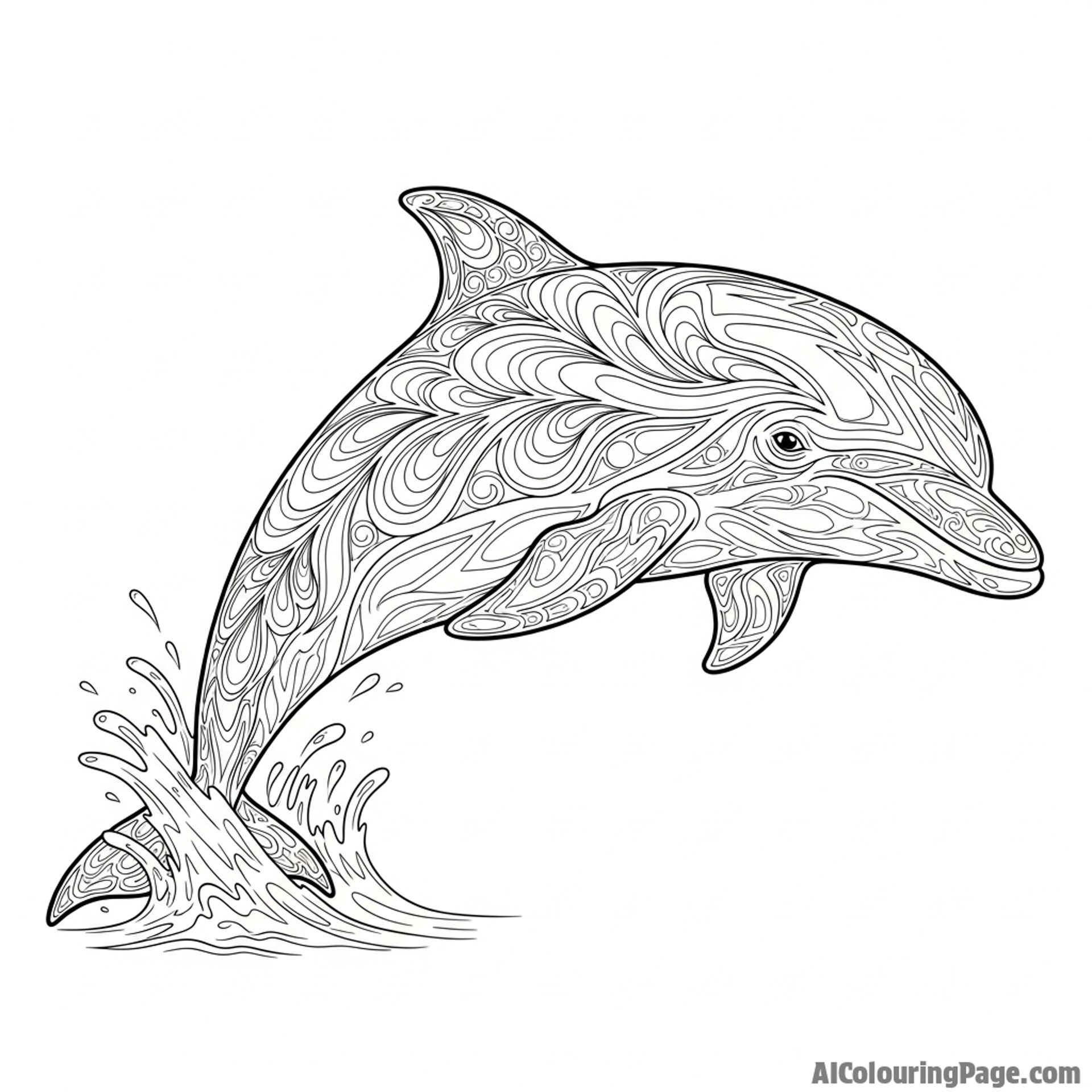 A fantasy illustration of a dolphin with intricate, luminous patterns glowing on its skin.