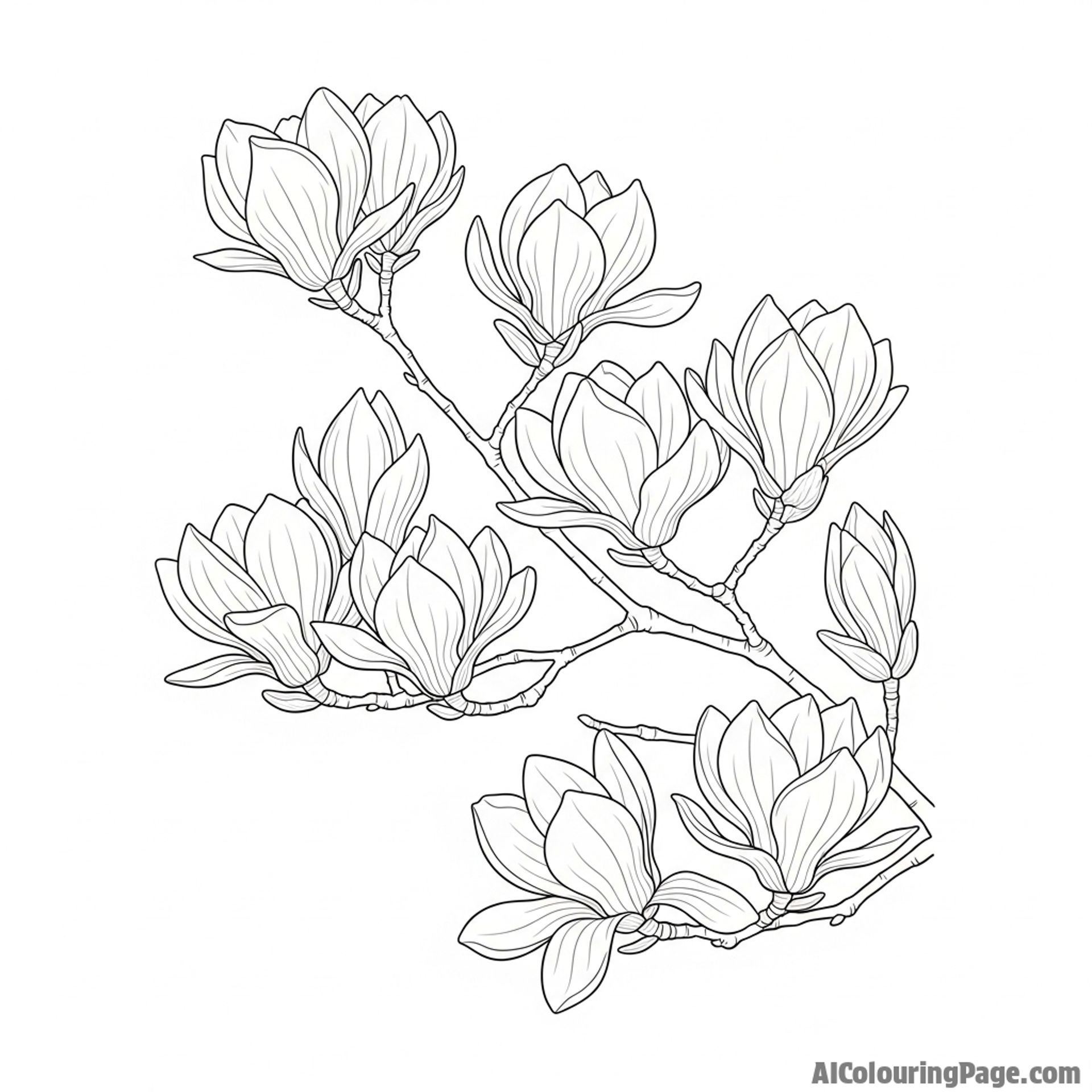 Star magnolia blossoms against a clear sky, simple composition.