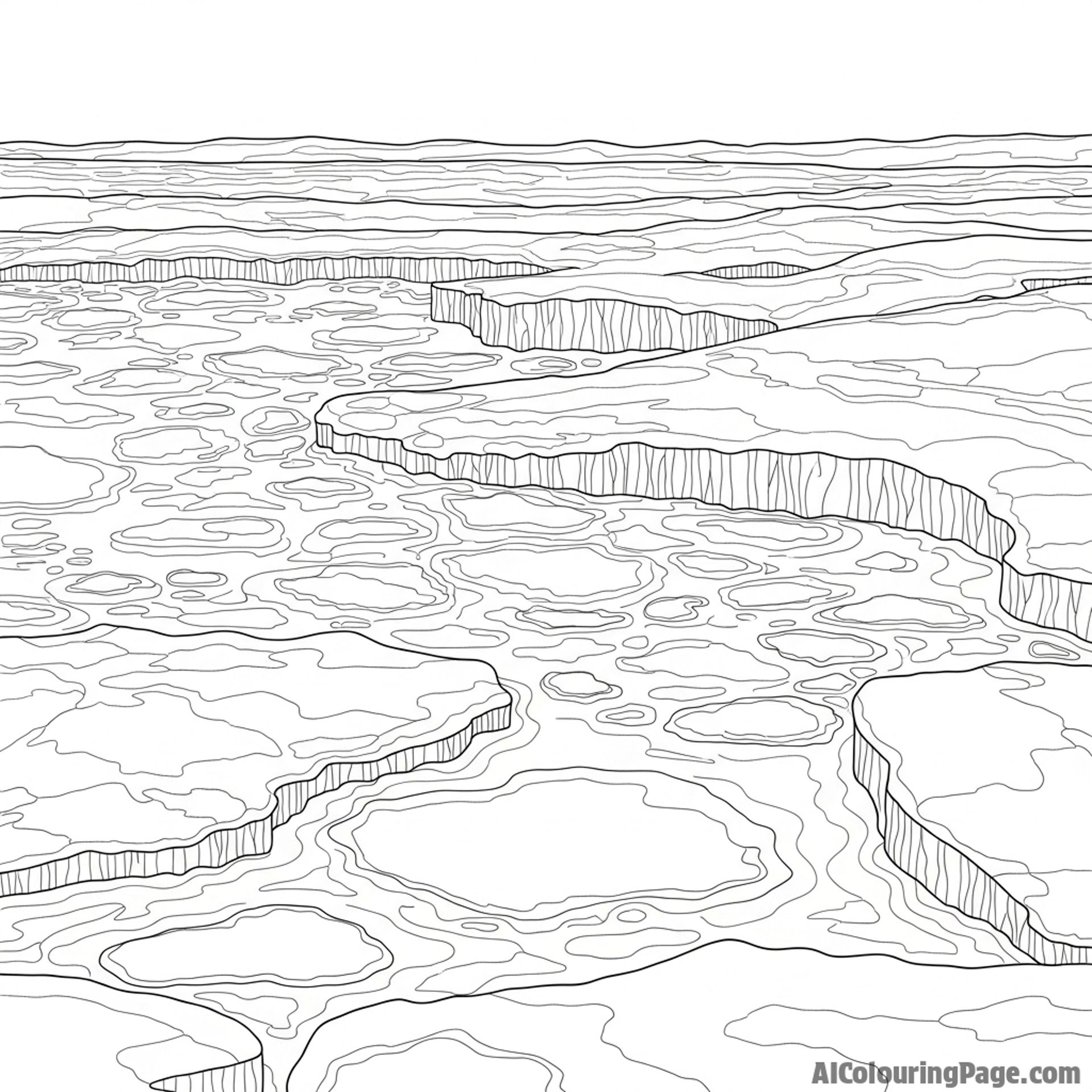 Overlooking a winter scene of ice and water