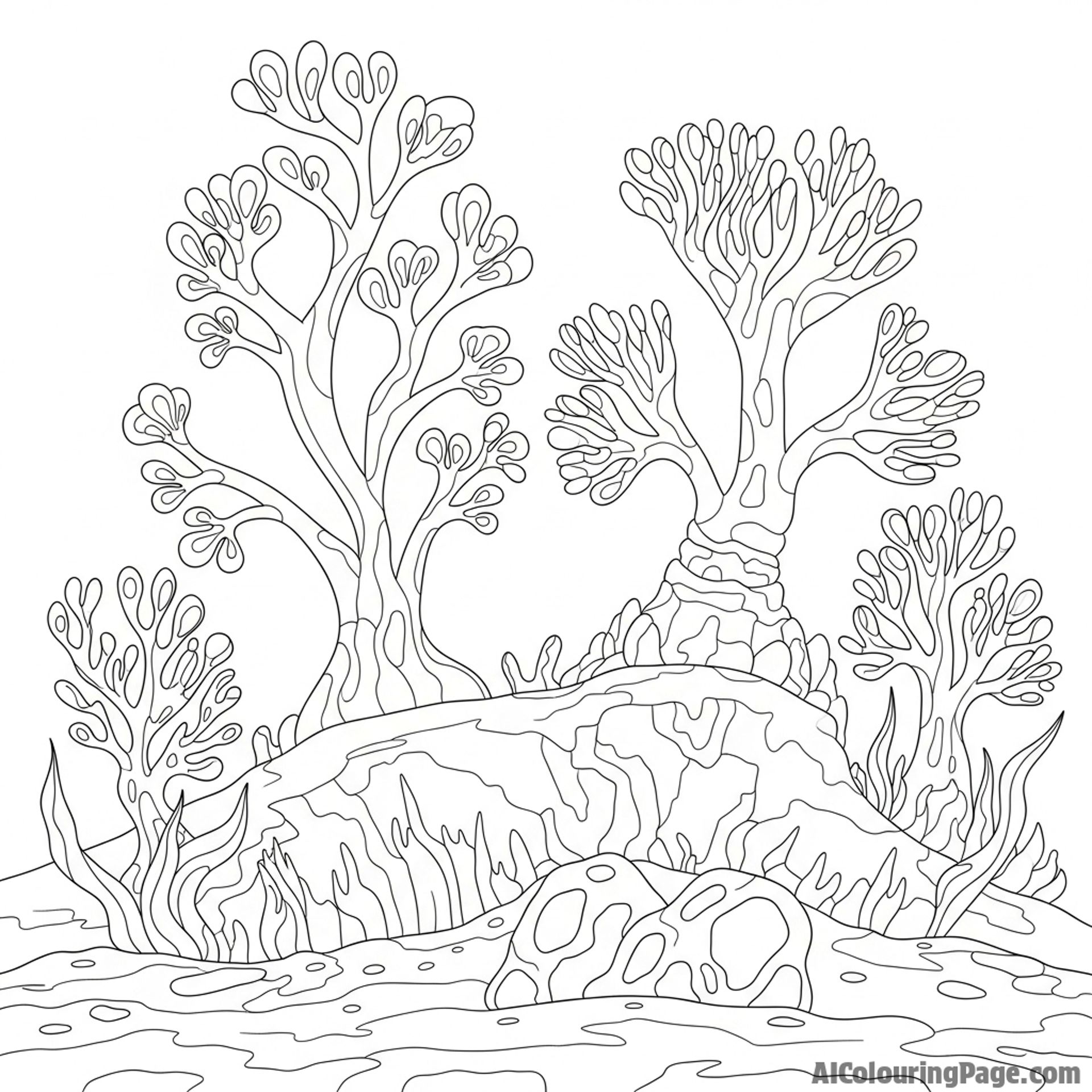 Digital illustration of flowers growing on an alien planet.