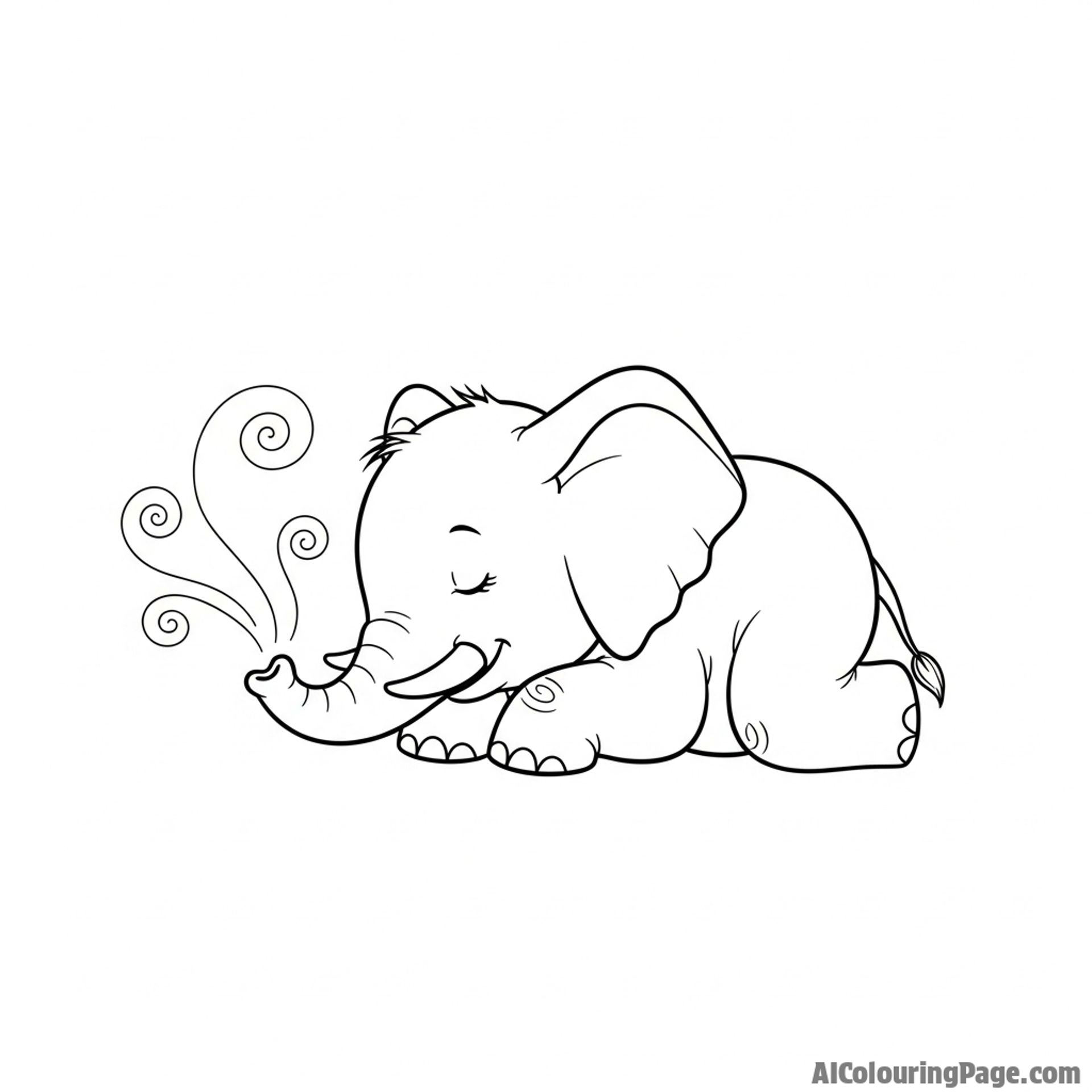 An elephant sleeping peacefully, its slow breaths visible in the cool air.