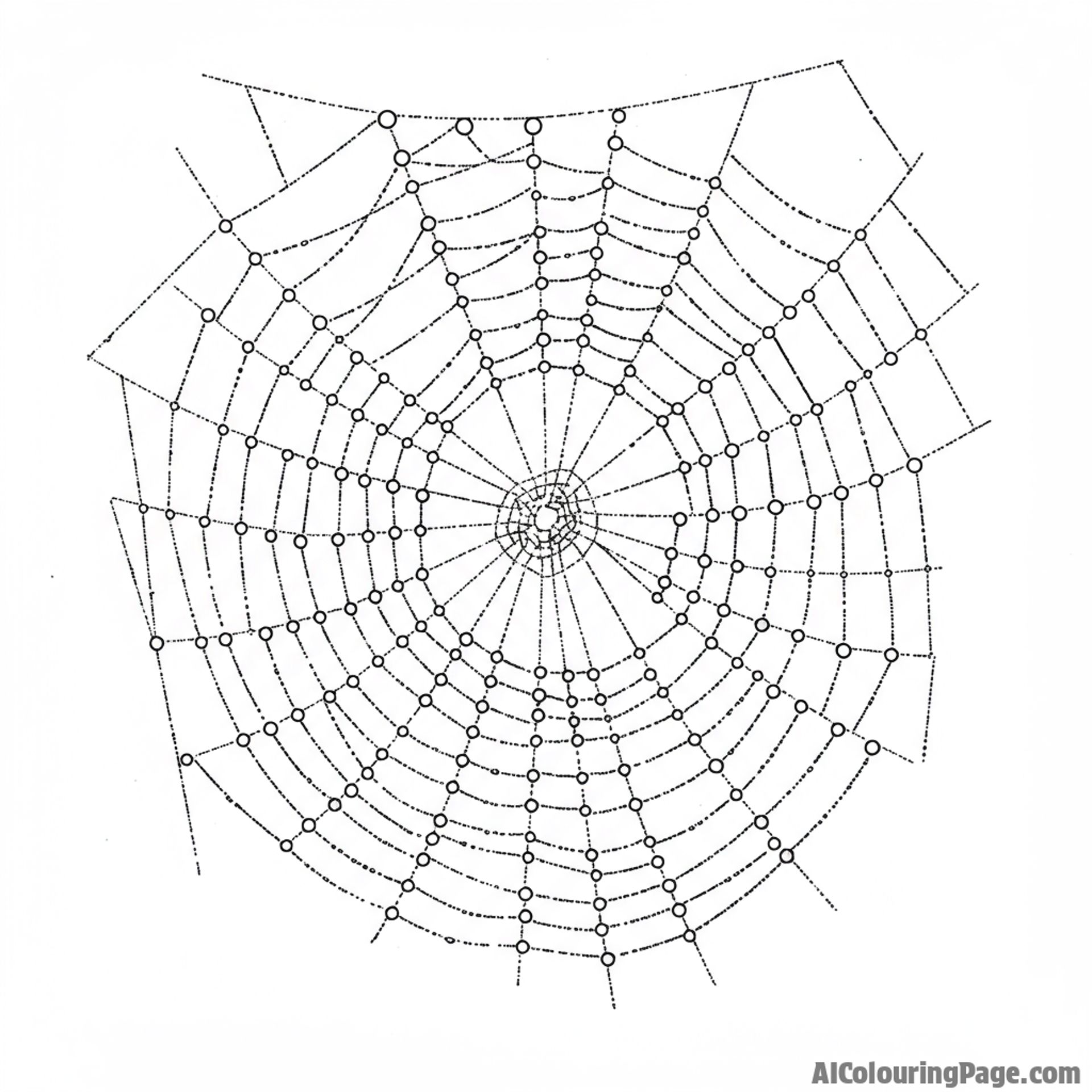 A spider web adorned with morning dew.