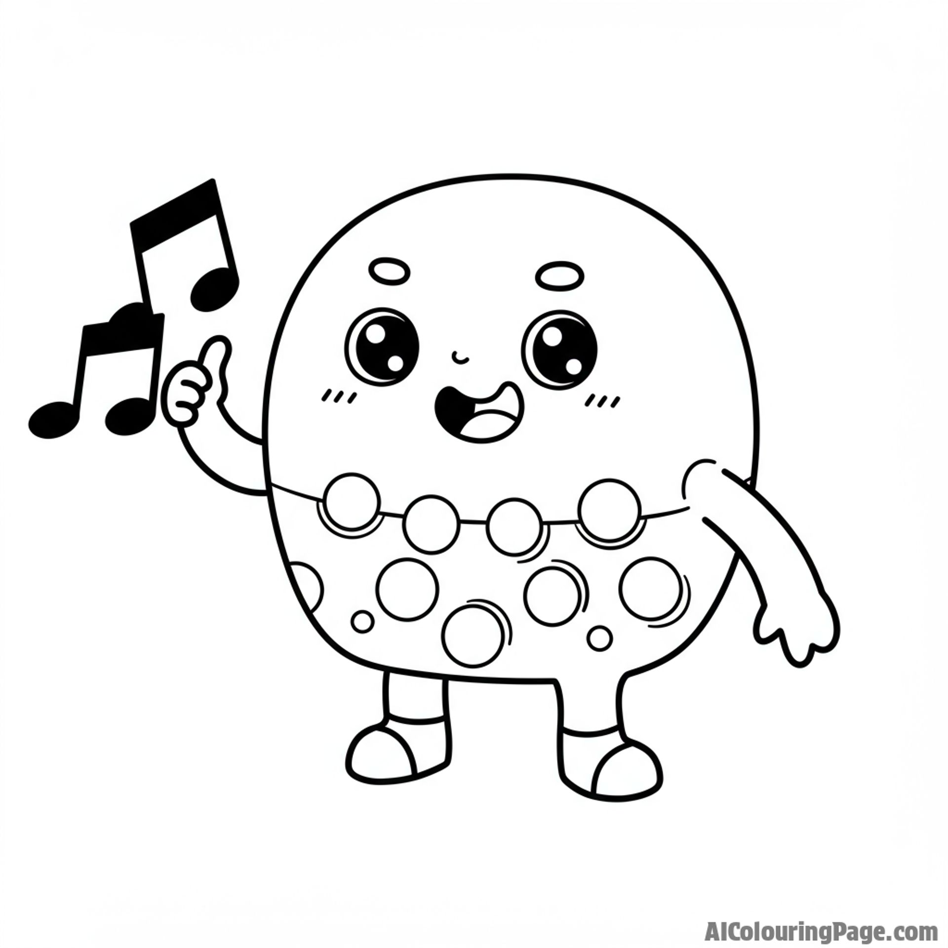 A delightful boba character holding a music note.
