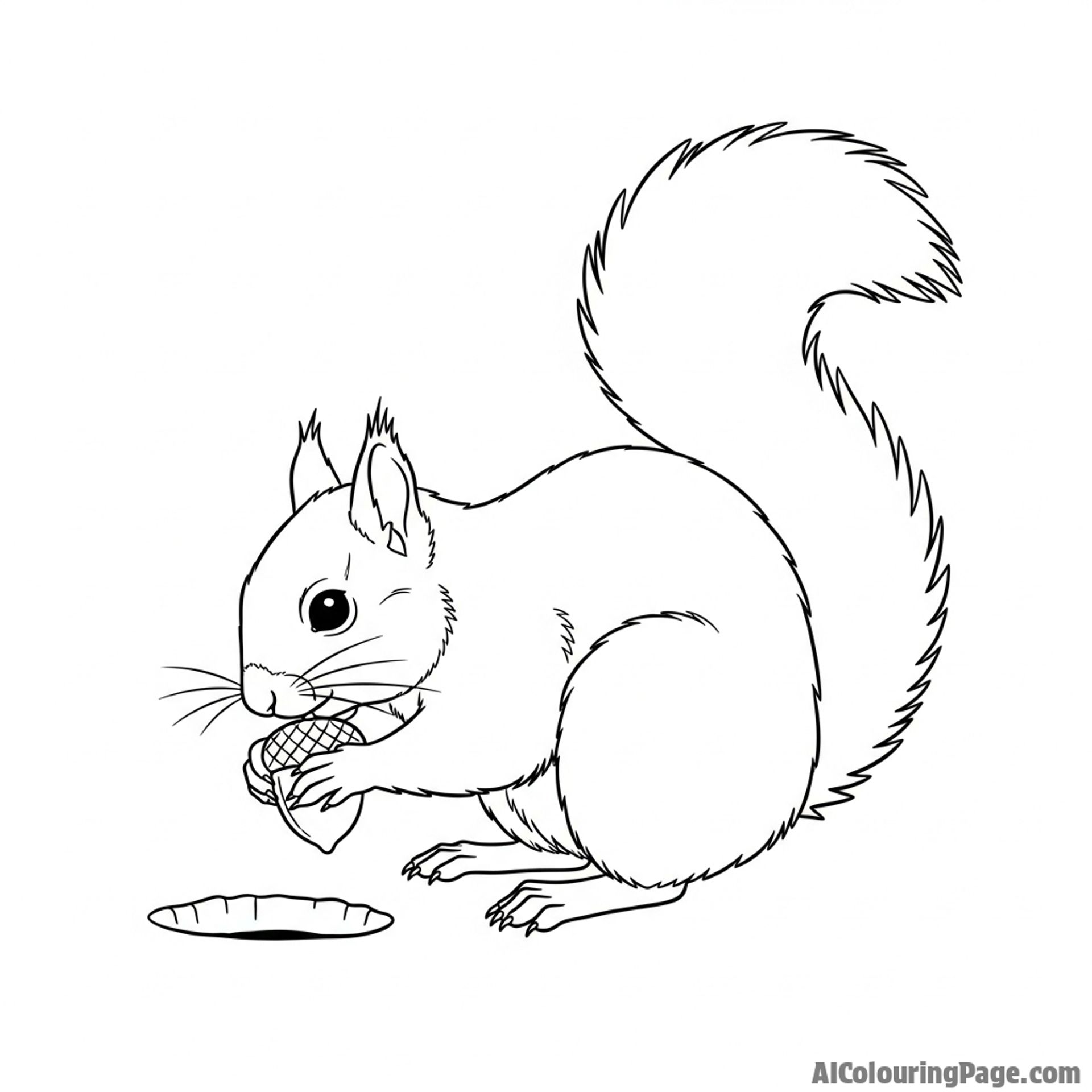 A curious squirrel burying a nut for the winter