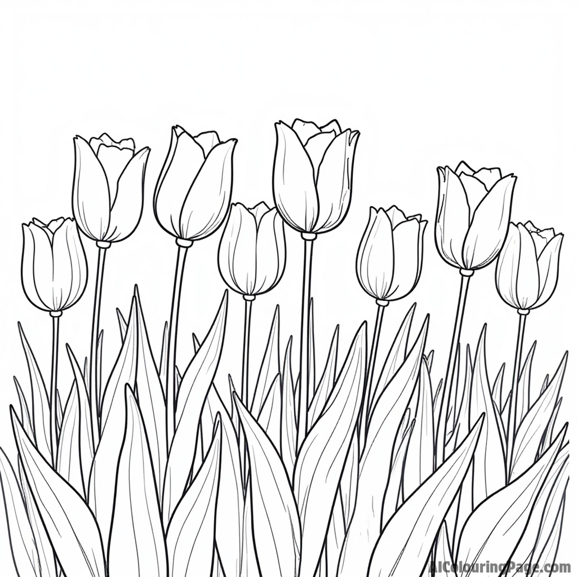 A field of tulips swaying in the wind