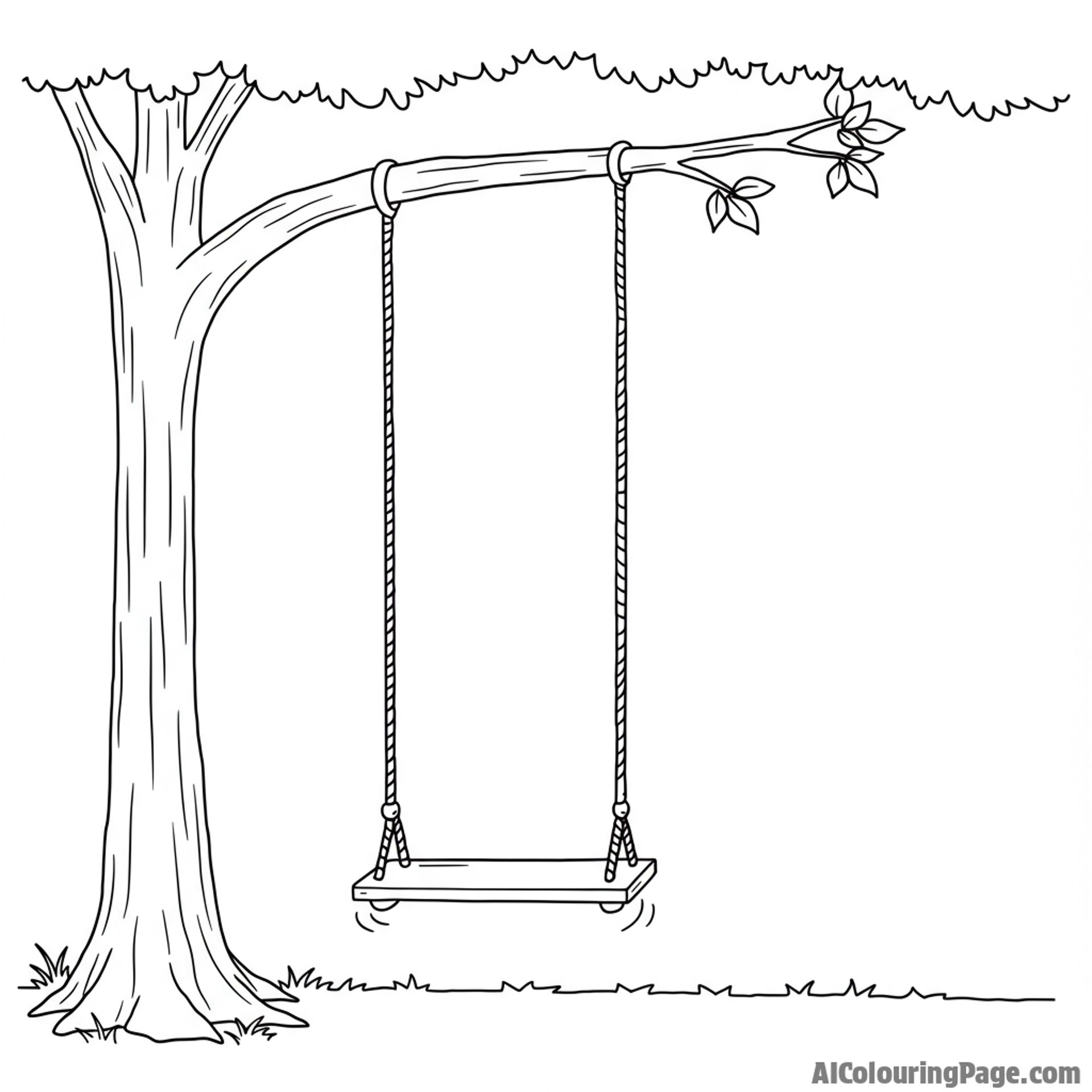 A swing hanging from a sturdy tree branch, gently swaying.