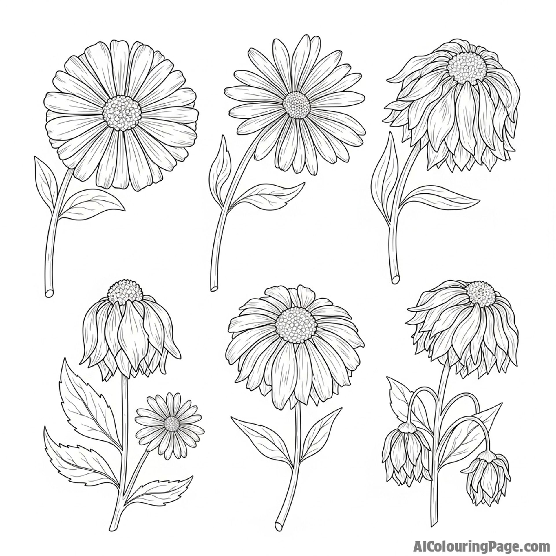 Illustration of different stages of floral decomposition.