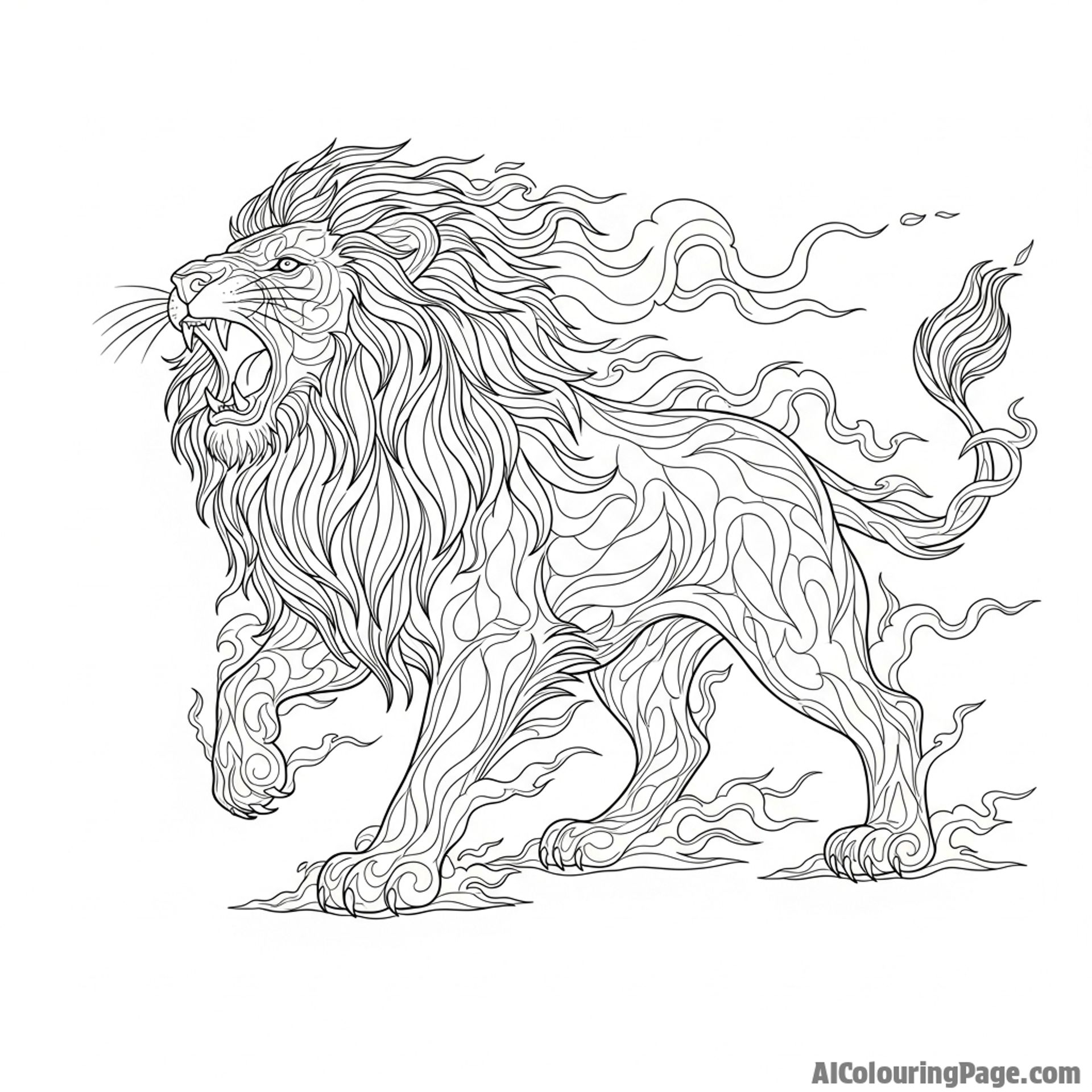 A lion made of swirling smoke and ethereal mist.