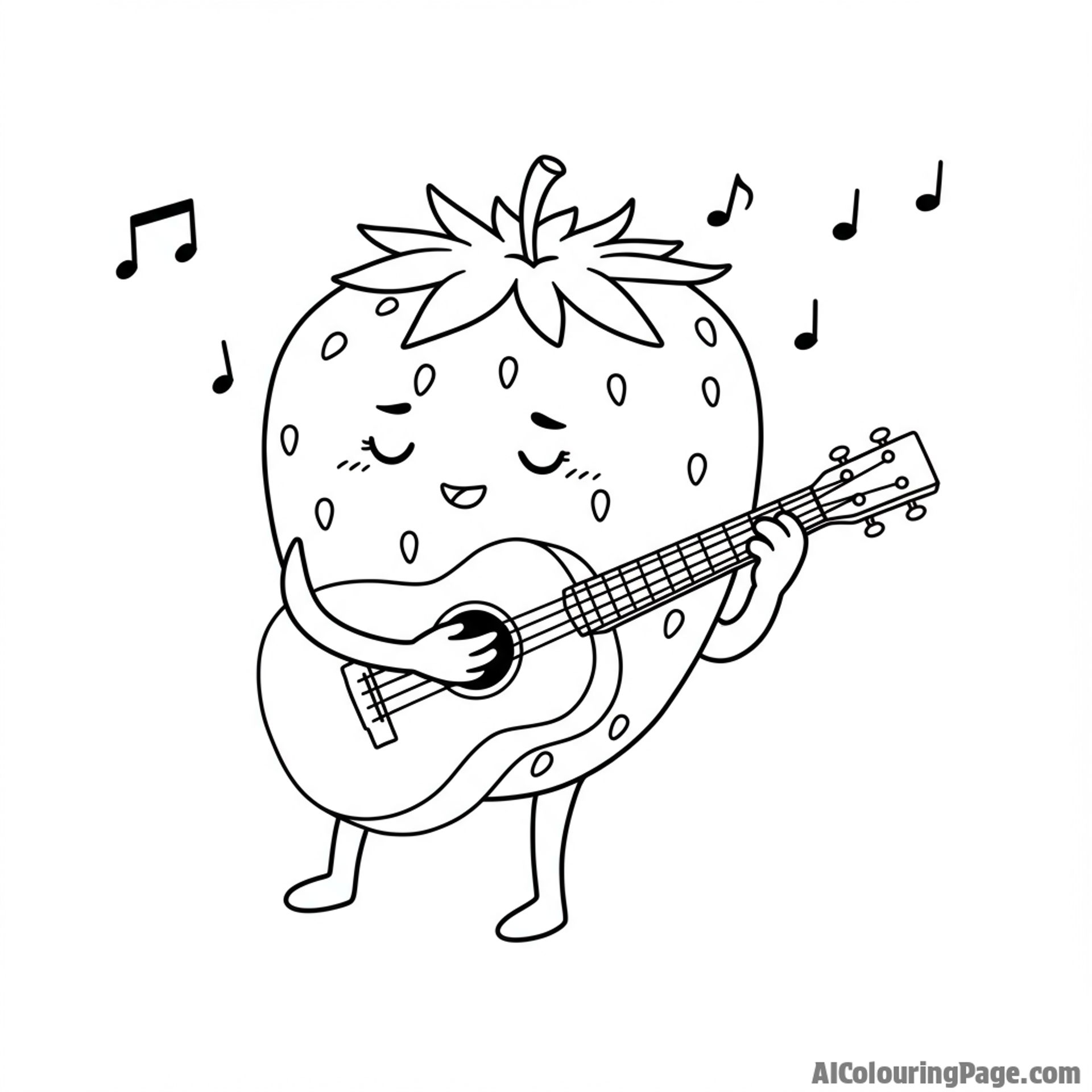 strawberry playing a ukulele, serene melody