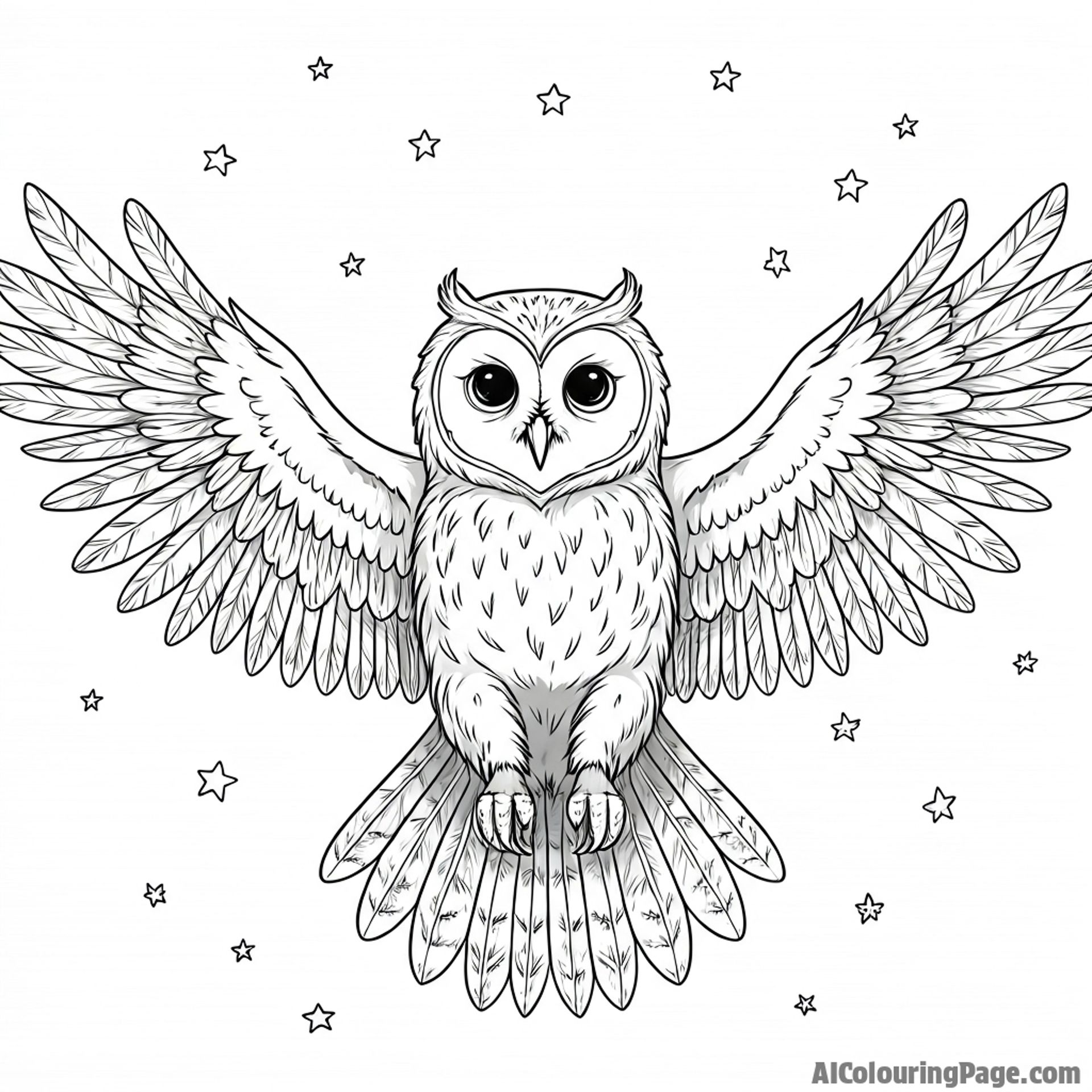 An owl floating weightlessly in outer space, surrounded by stars.