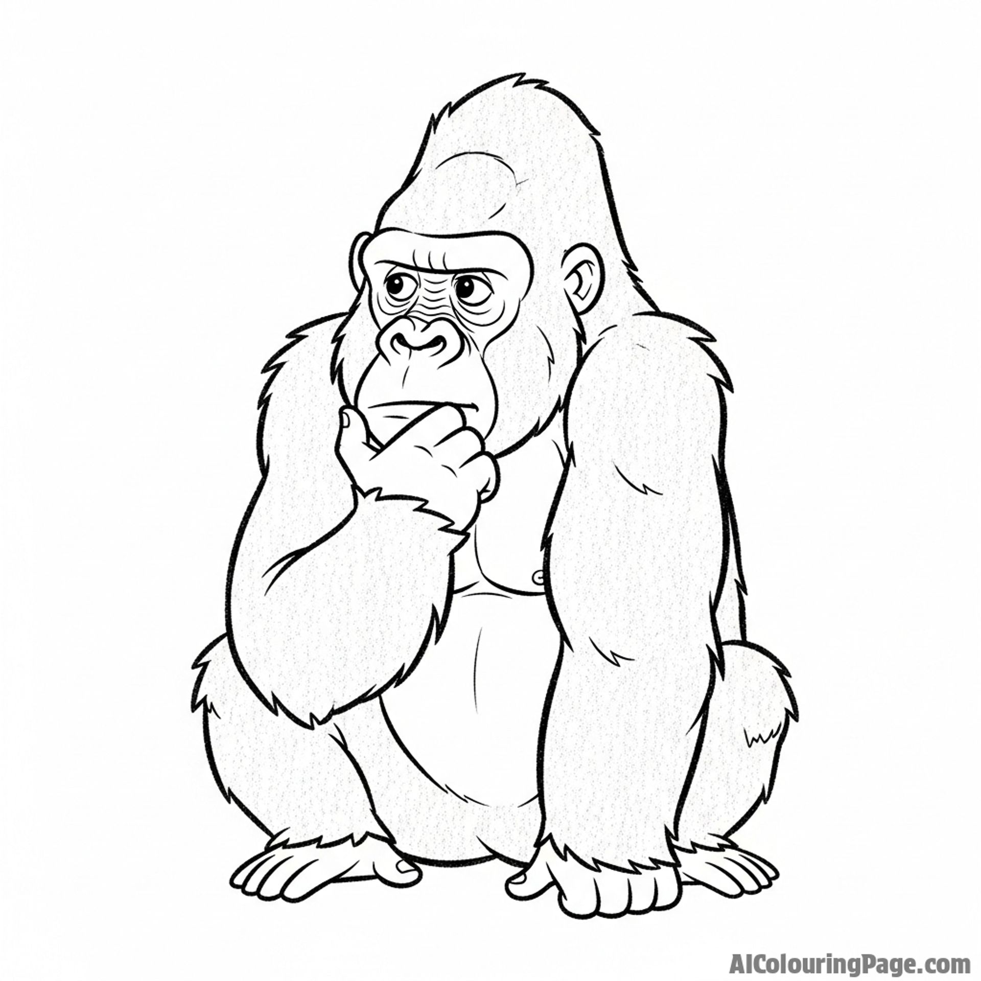 A charcoal sketch of a pensive gorilla.