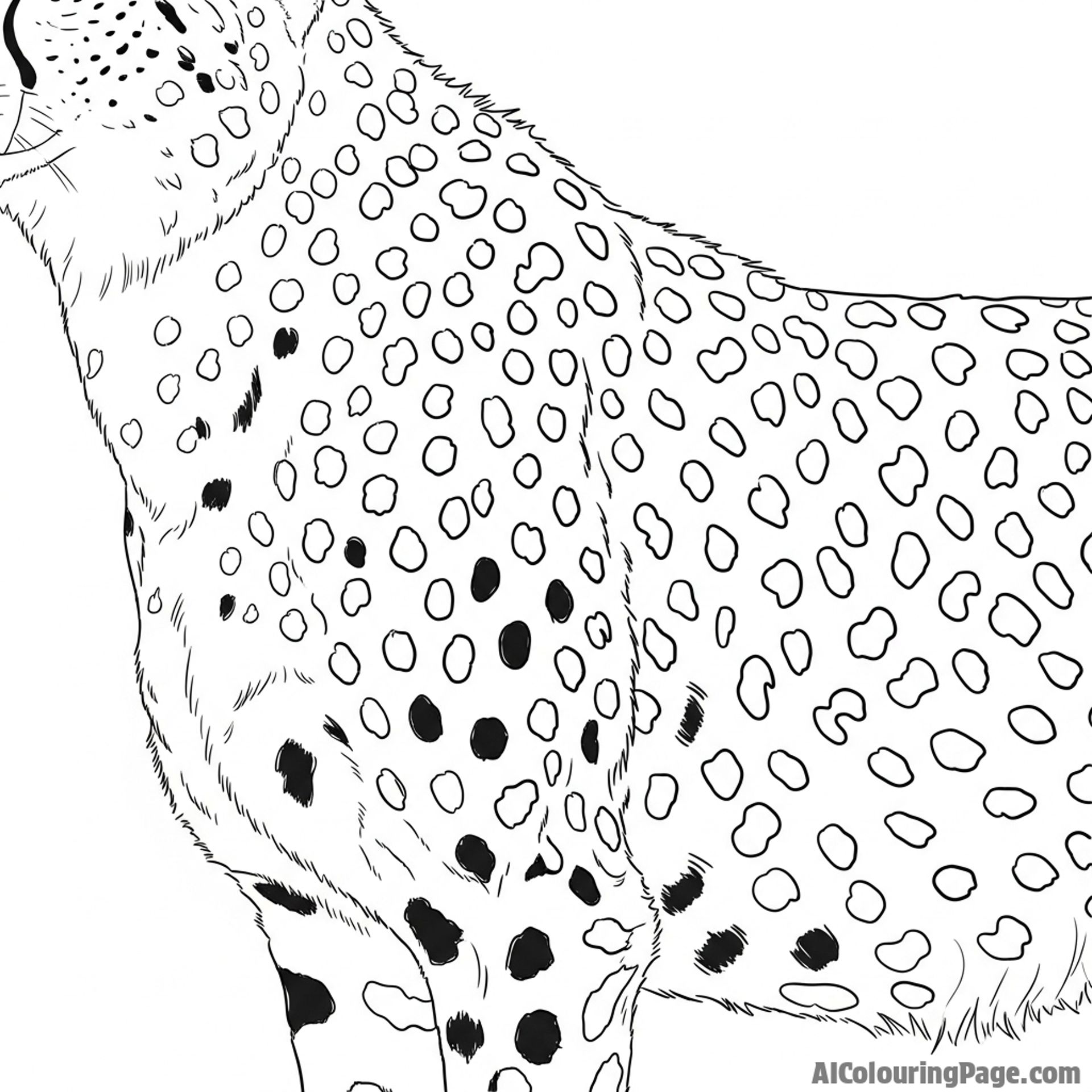 A high-contrast, minimalist photograph focusing on the spotted flank of a cheetah.