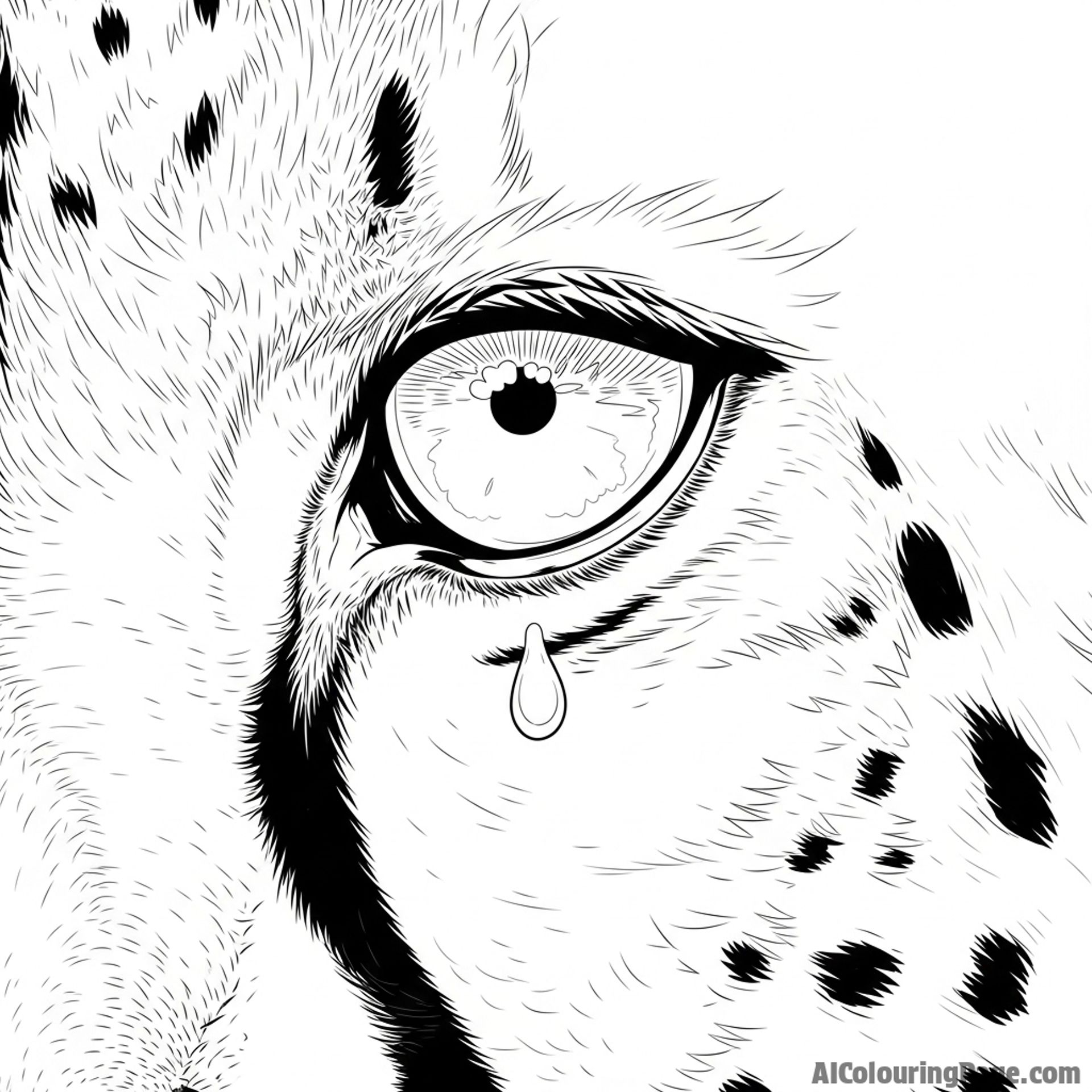 An extreme close-up of a cheetah's eye, detailing its distinctive tear-streak marking.