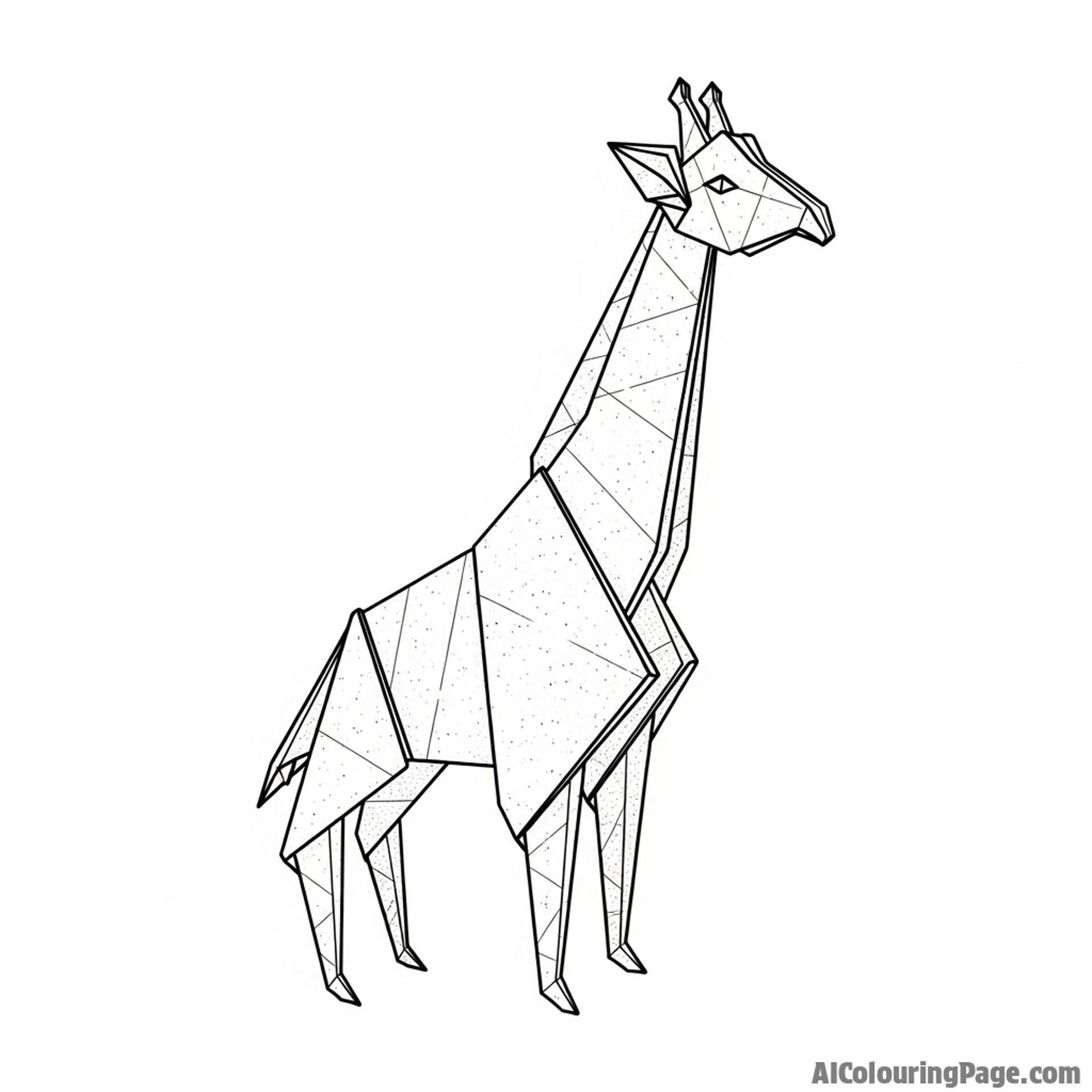 An intricate origami giraffe folded from a single sheet of textured paper.