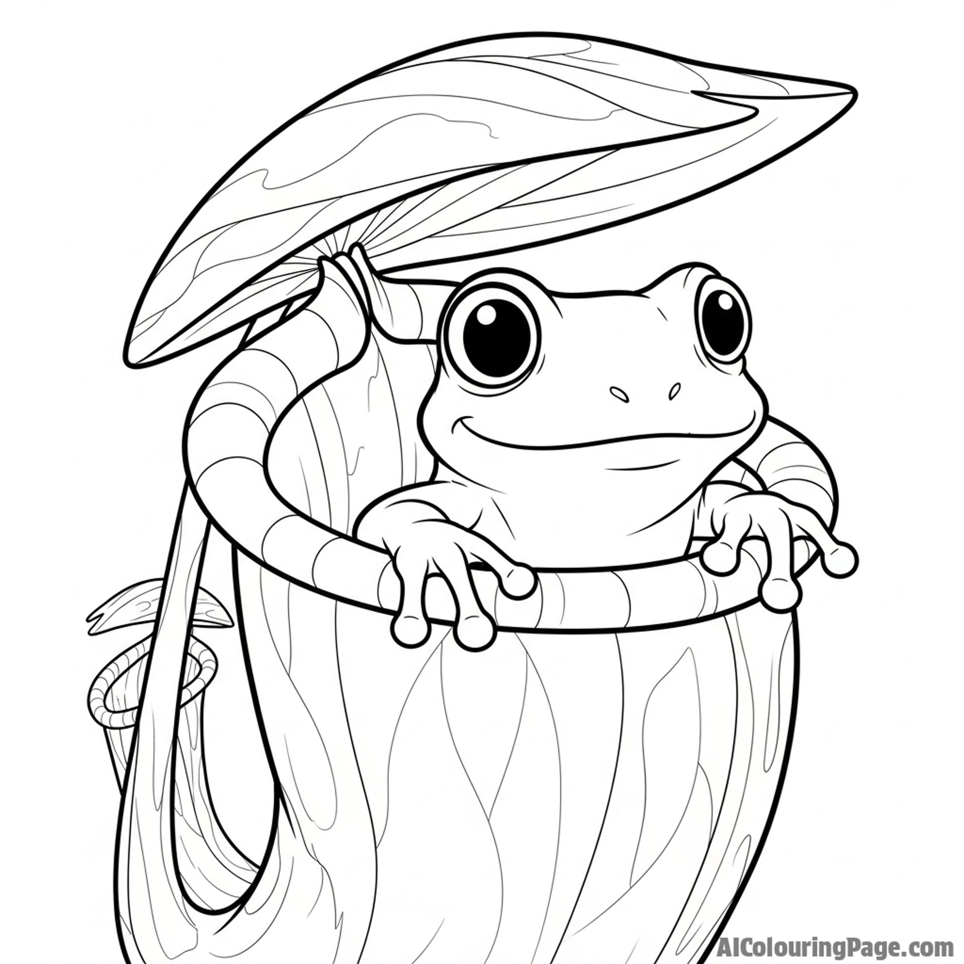 A frog peeking out from inside a pitcher plant.