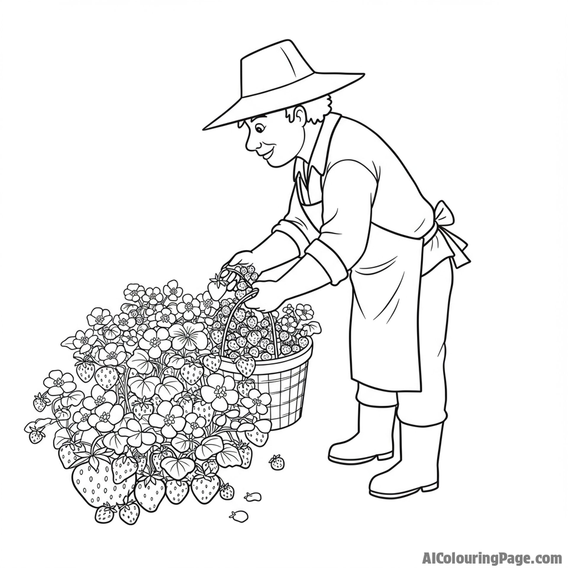 strawberry farmer, tending to its plants