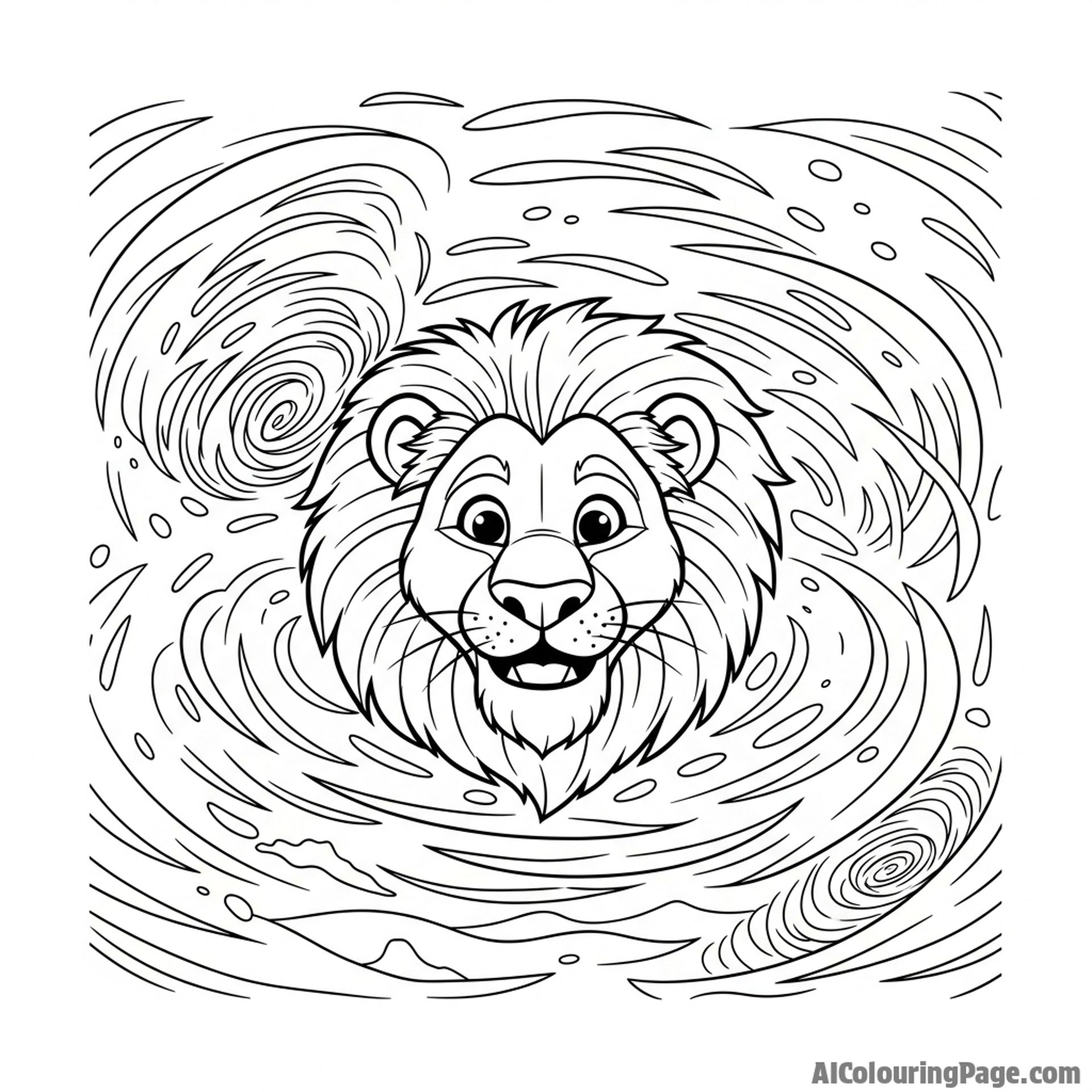 A lion's face emerging from a swirling, dense sandstorm.