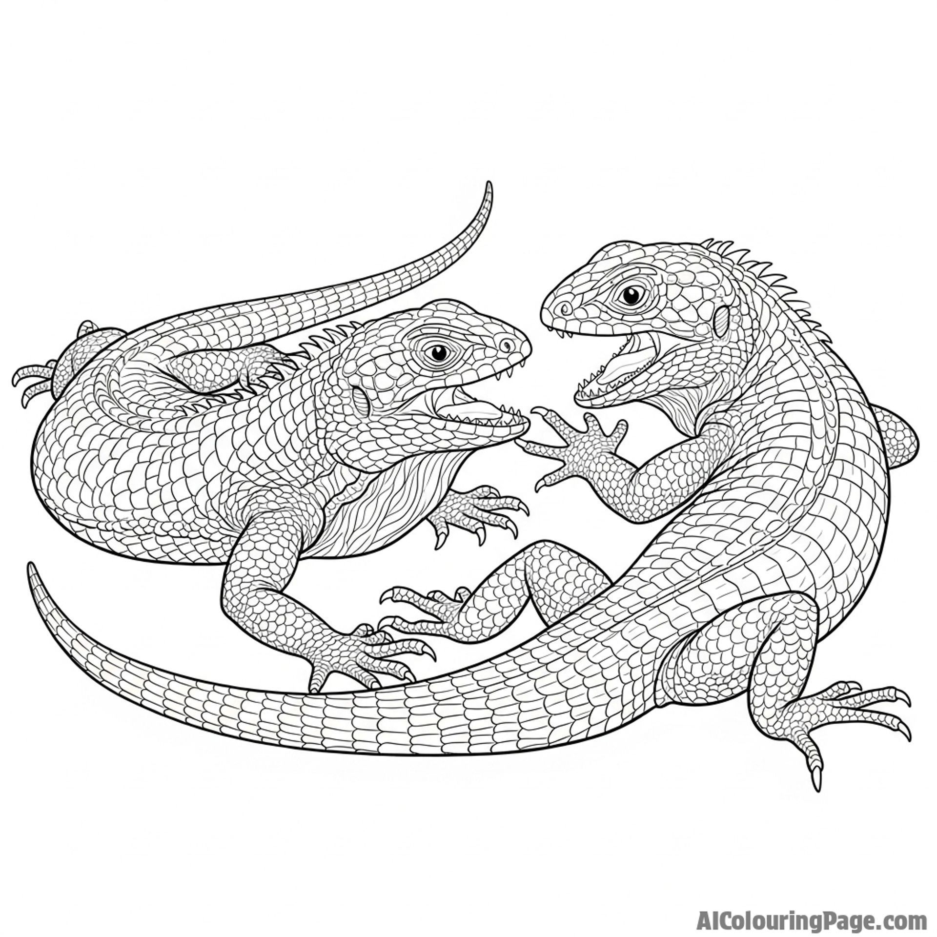 Two lizards in a territorial dispute, posturing and facing off.