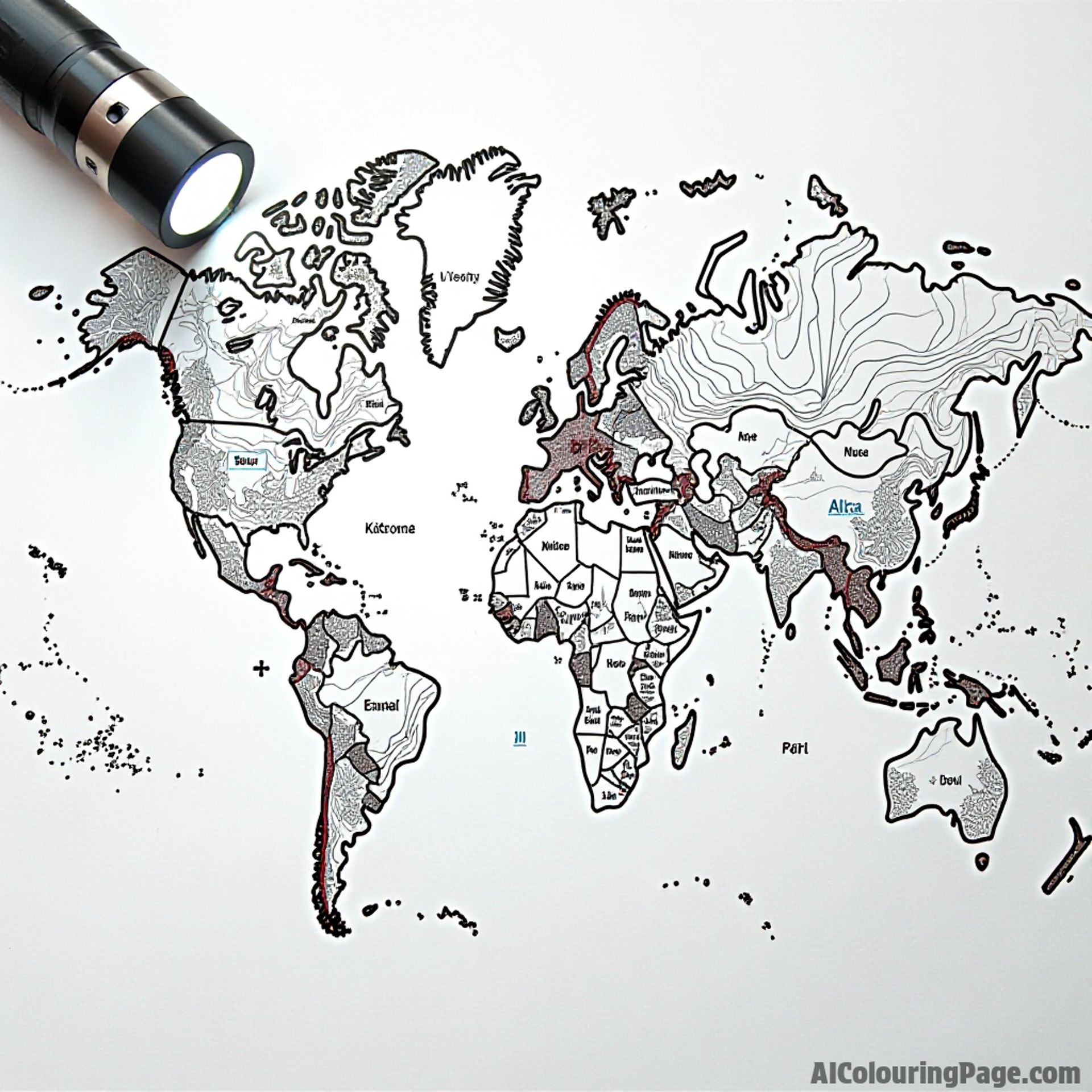 A phone's flashlight illuminating a map
