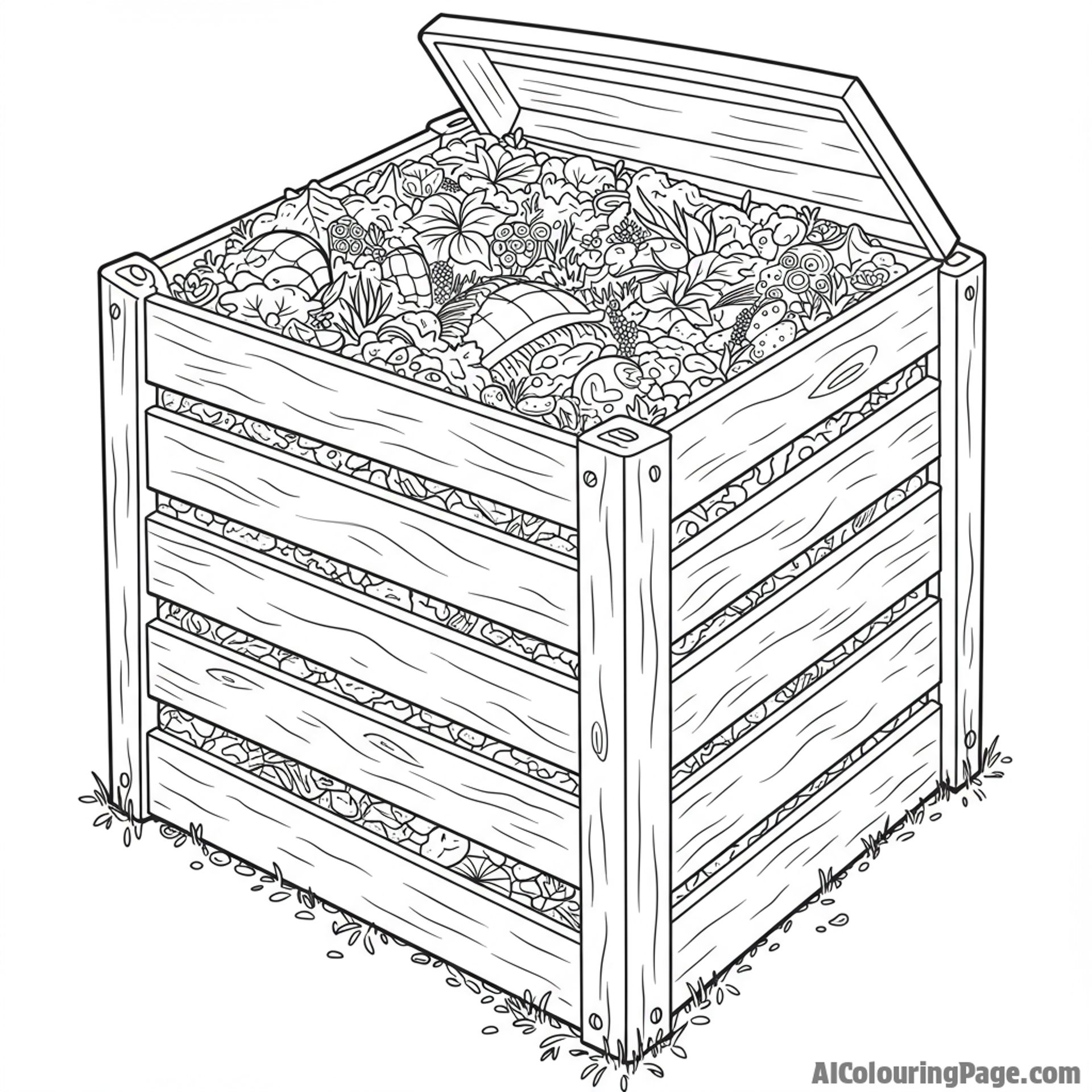 Compost bin filled with decaying organic matter, nourishing earth.