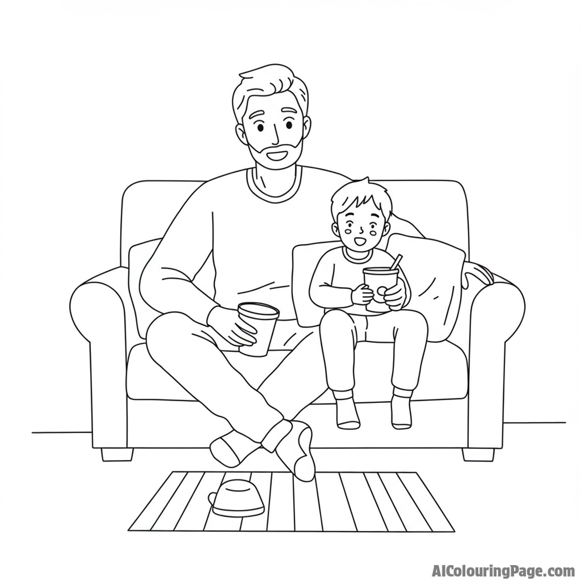Father and child watching a movie together, cozy scene.