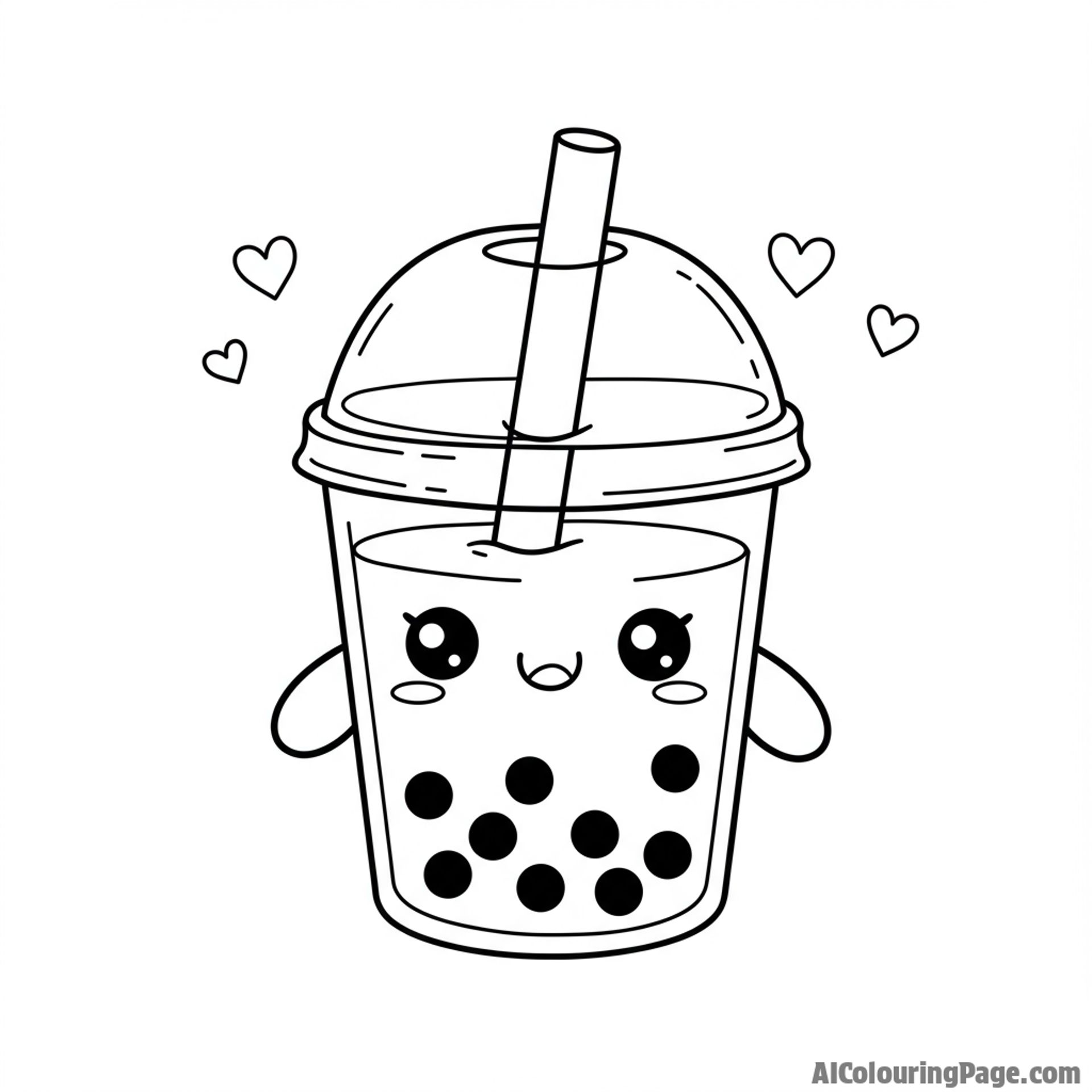A charming boba tea in a kawaii style.